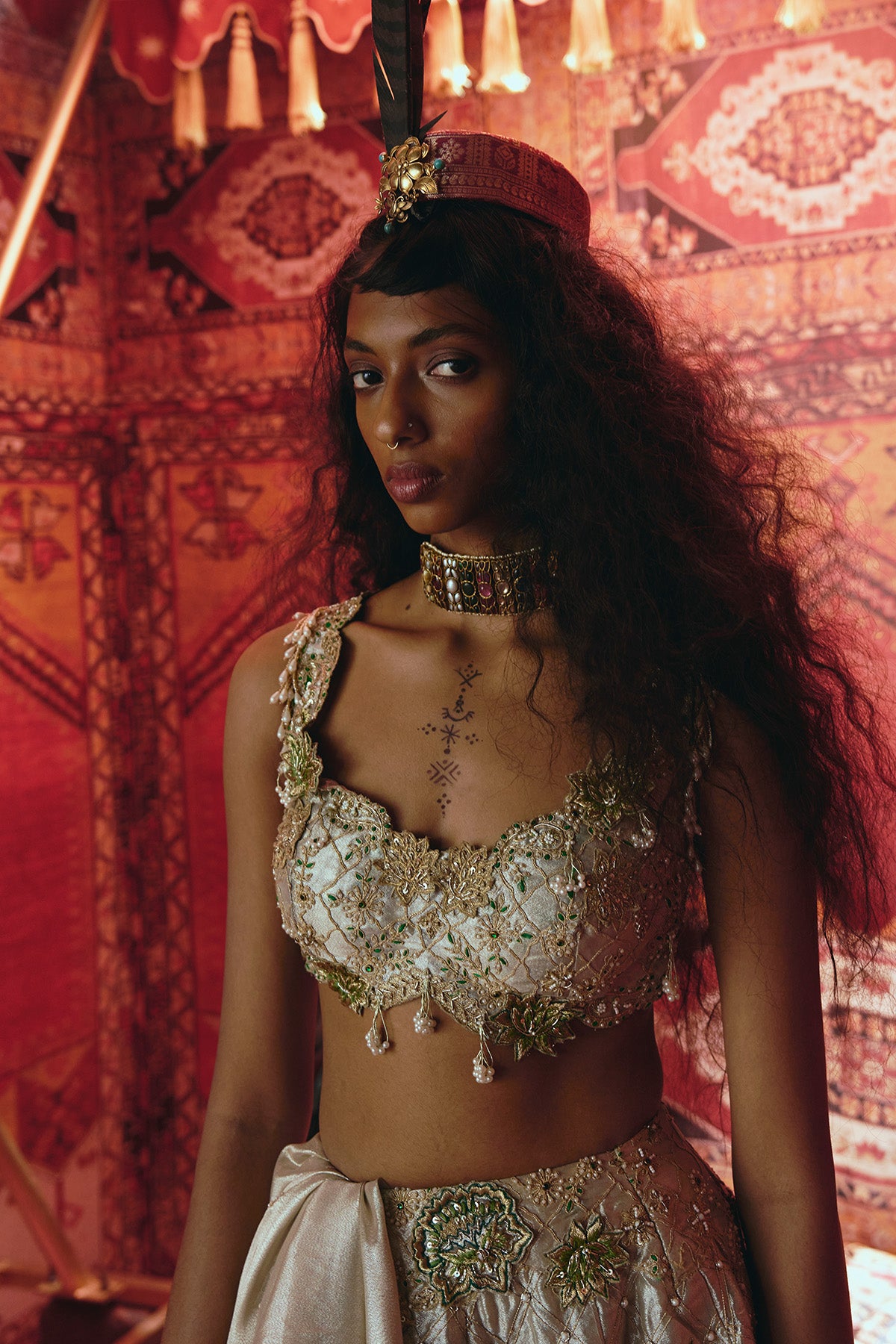 Pearl Gold 3D Flower Lehenga Set