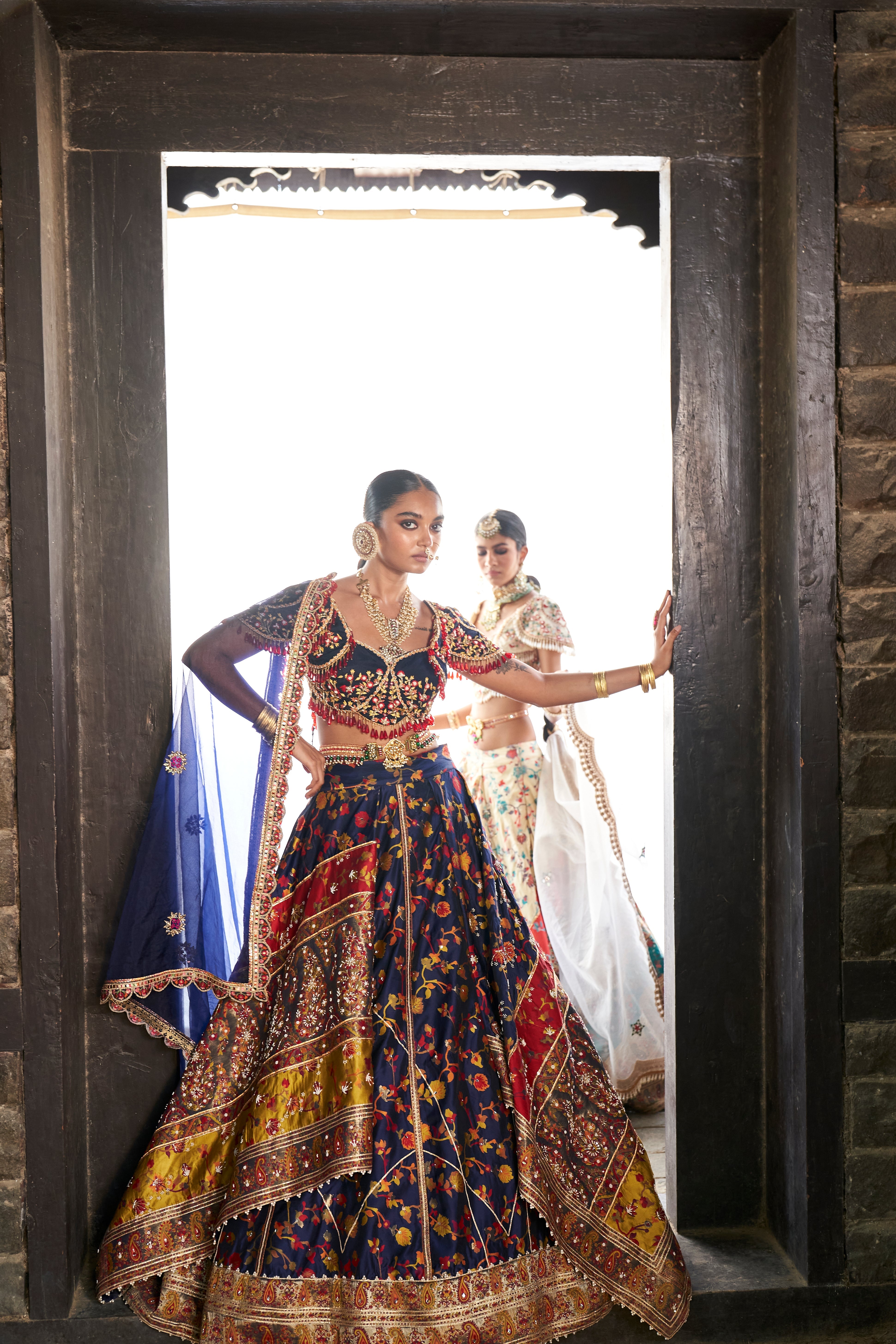 Mid-night Blue Kani Embroidered Lehenga - Ready to Ship