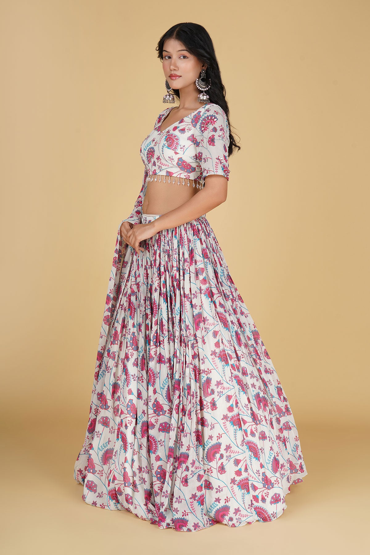 IVORY JAAL PRINT & HIGHLIGHTED LEHENGA SET