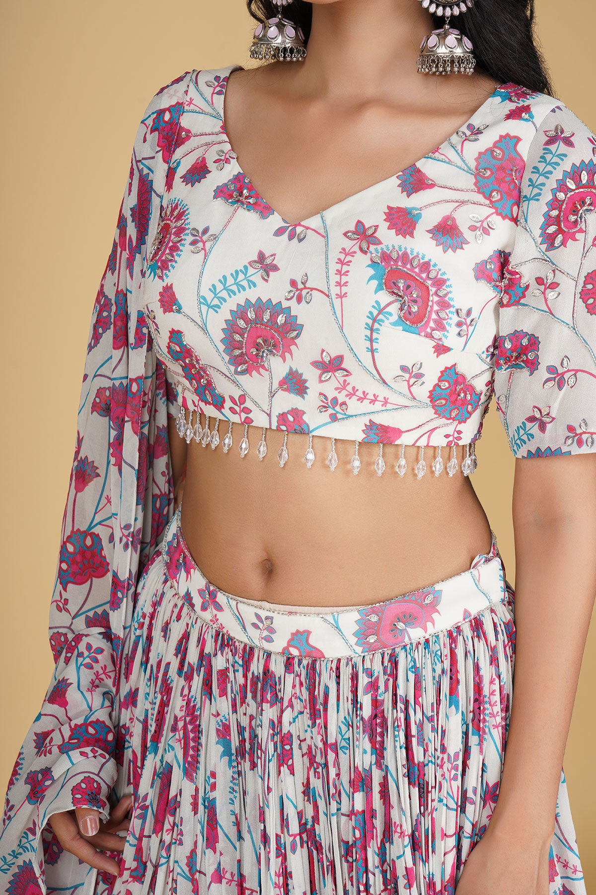 IVORY JAAL PRINT & HIGHLIGHTED LEHENGA SET