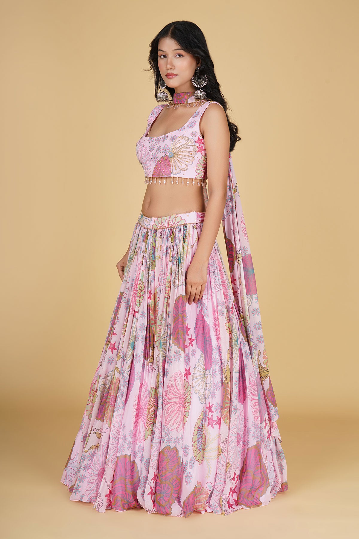 BLUSH PINK JAAL HIGHLIGHTED AND PRINTED LEHENGA SET