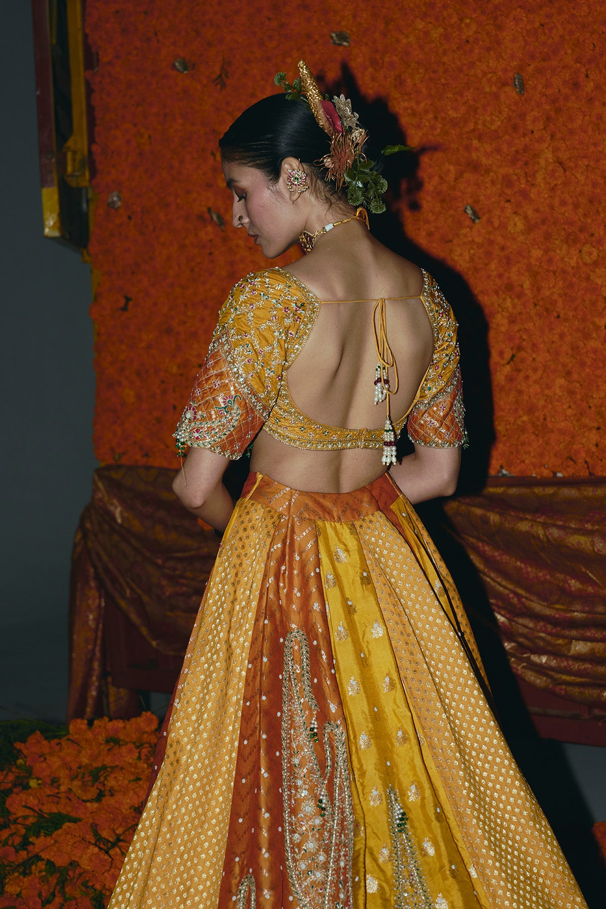Yellow and Ochre Silk Banarsi Lehenga Set
