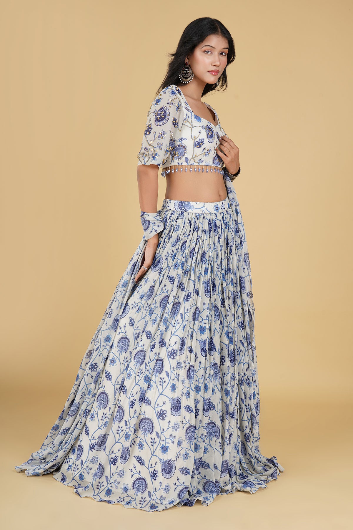 IVORY JAAL PRINT AND HIGHLIGHTED LEHENGA SET