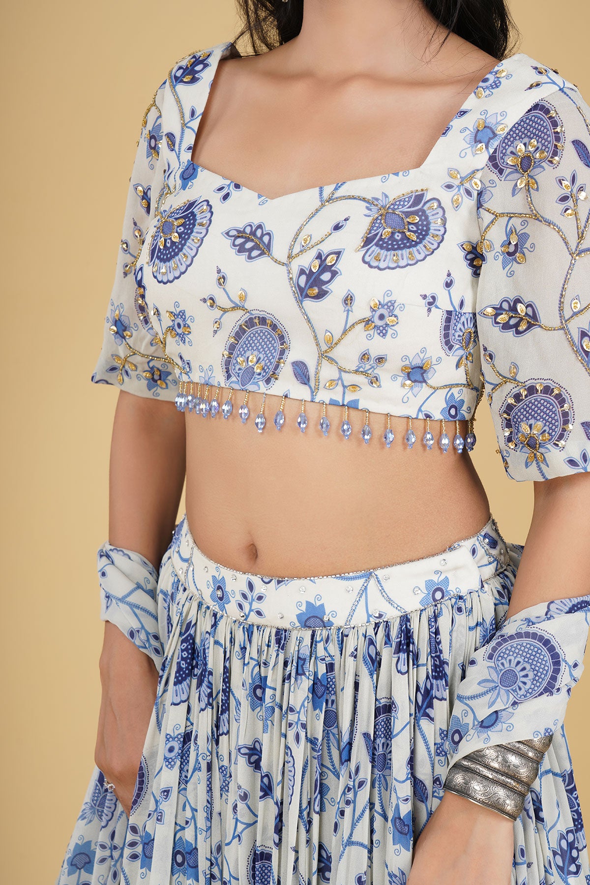 IVORY JAAL PRINT AND HIGHLIGHTED LEHENGA SET