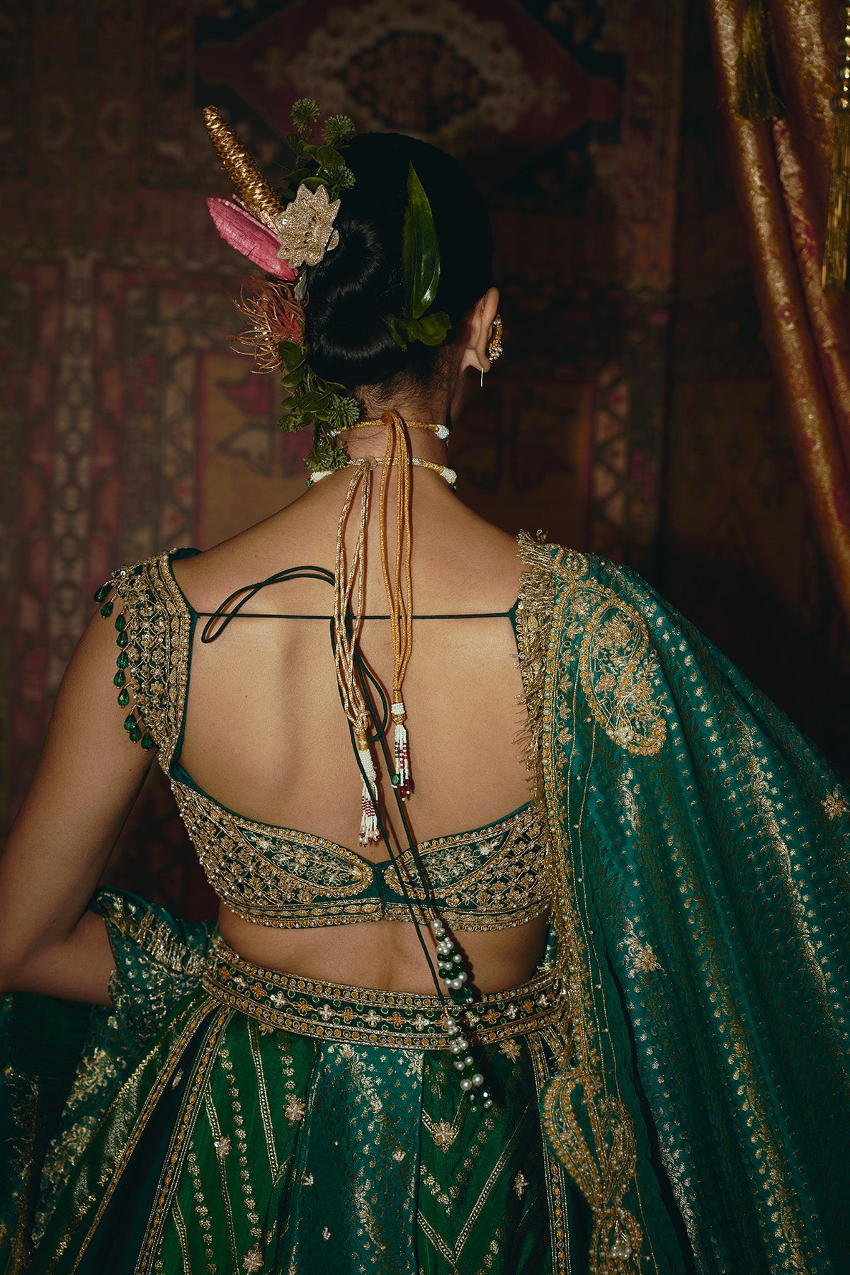 Green and Teal Silk Banarsi Lehenga Set