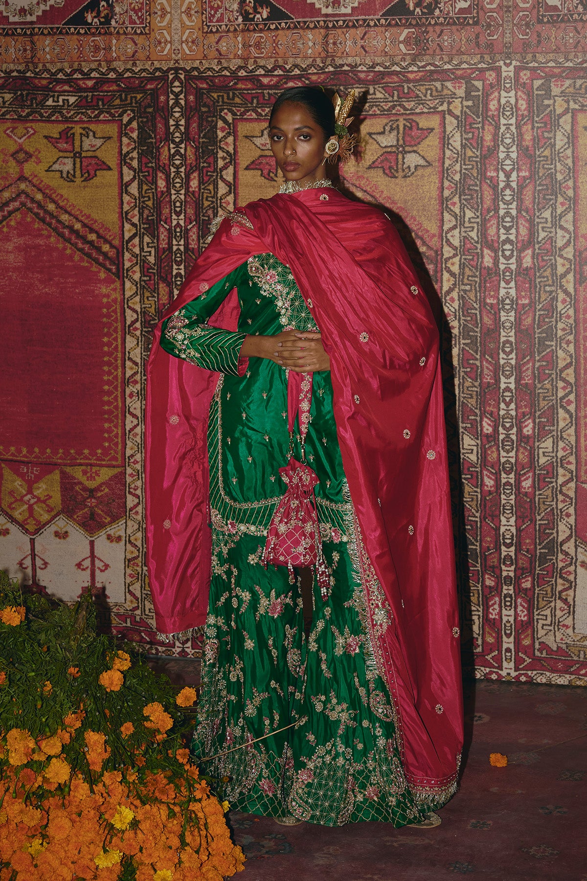 Green Soft Silk Sharara Set