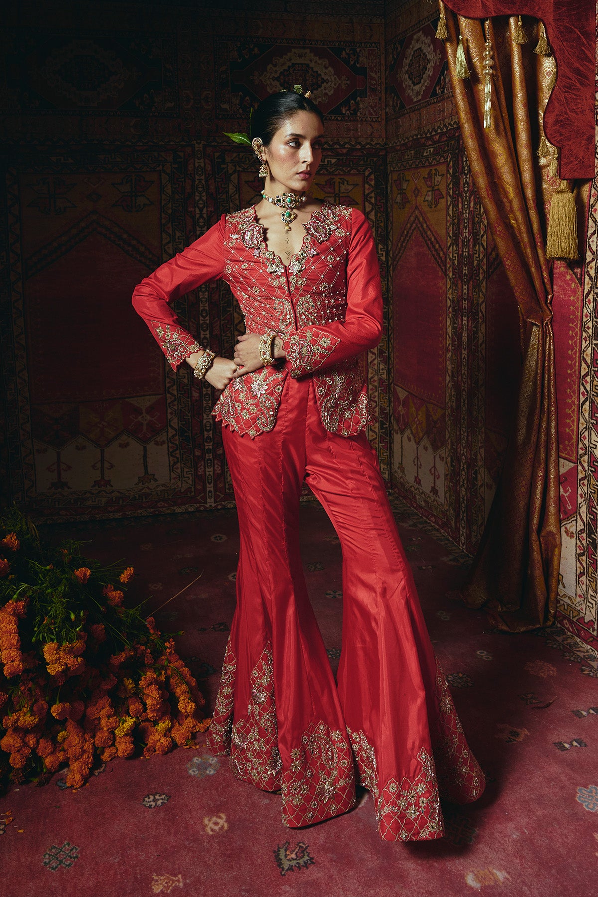 Red Jacket and Sharara Set