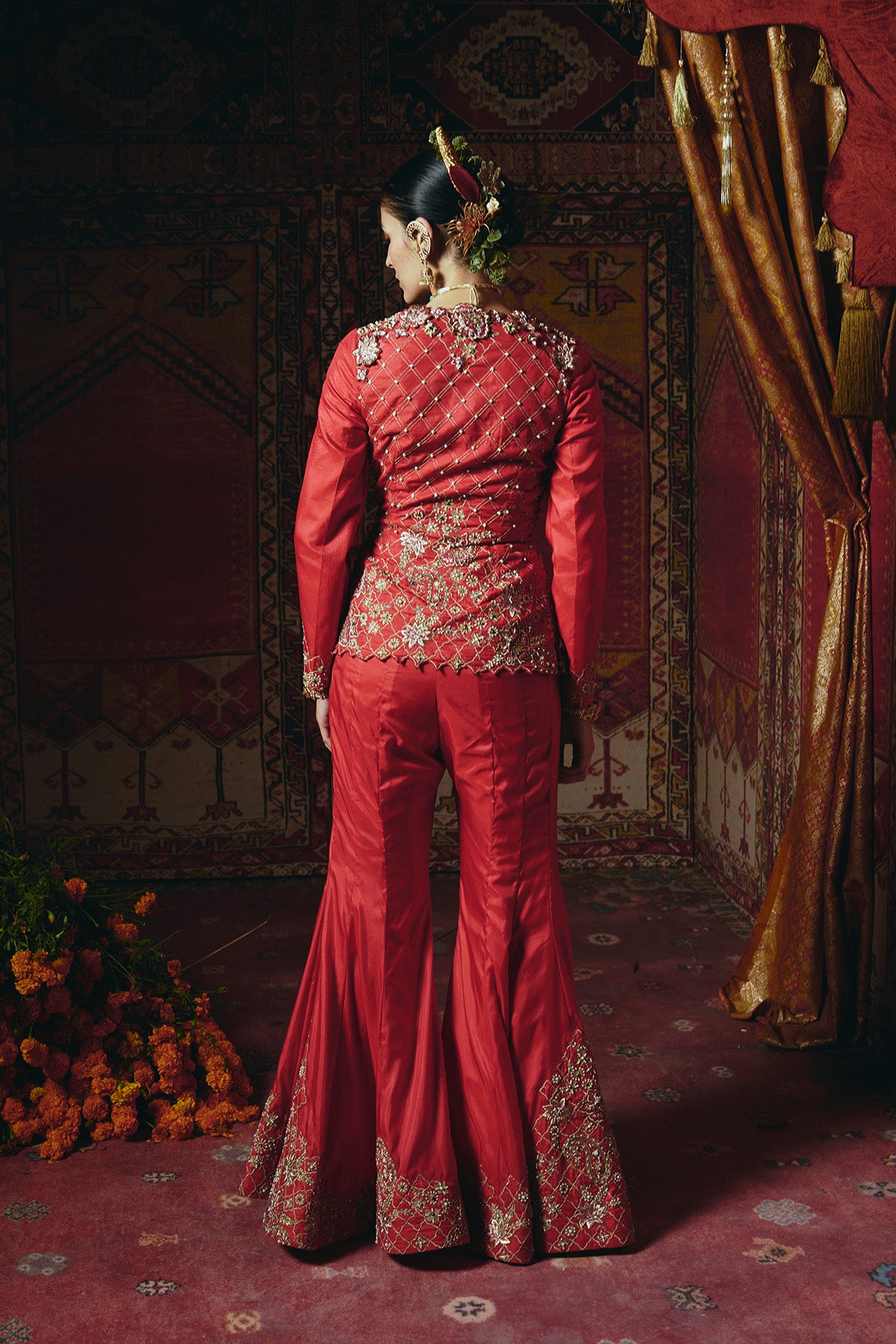 Red Jacket and Sharara Set