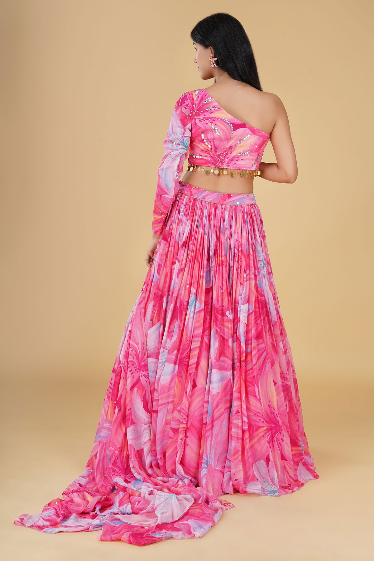 PINK JAAL HIGHLIGHTED AND PRINTED LEHENGA SET
