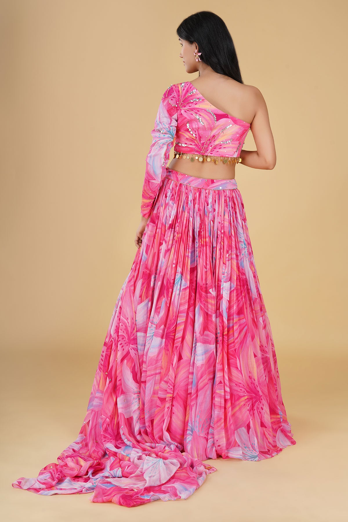PINK JAAL HIGHLIGHTED AND PRINTED LEHENGA SET