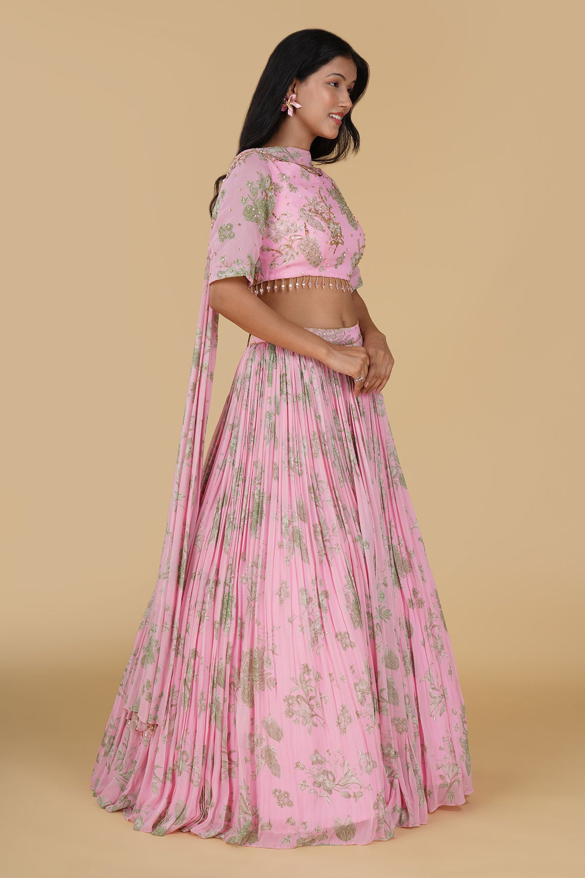 BLUSH PINK JAAL HIGHLIGHTED AND PRINTED LEHENGA SET