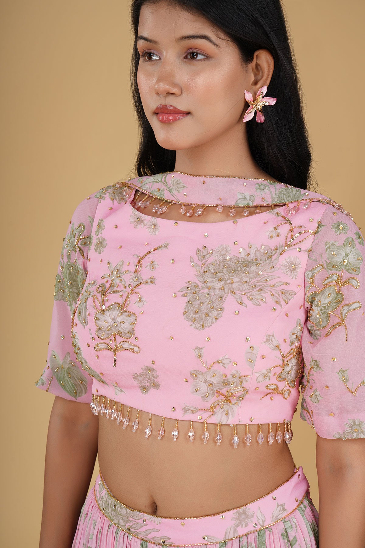BLUSH PINK JAAL HIGHLIGHTED AND PRINTED LEHENGA SET