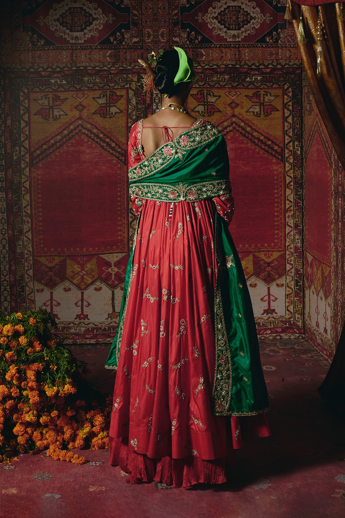 Red Open Jacket Anarkali Set