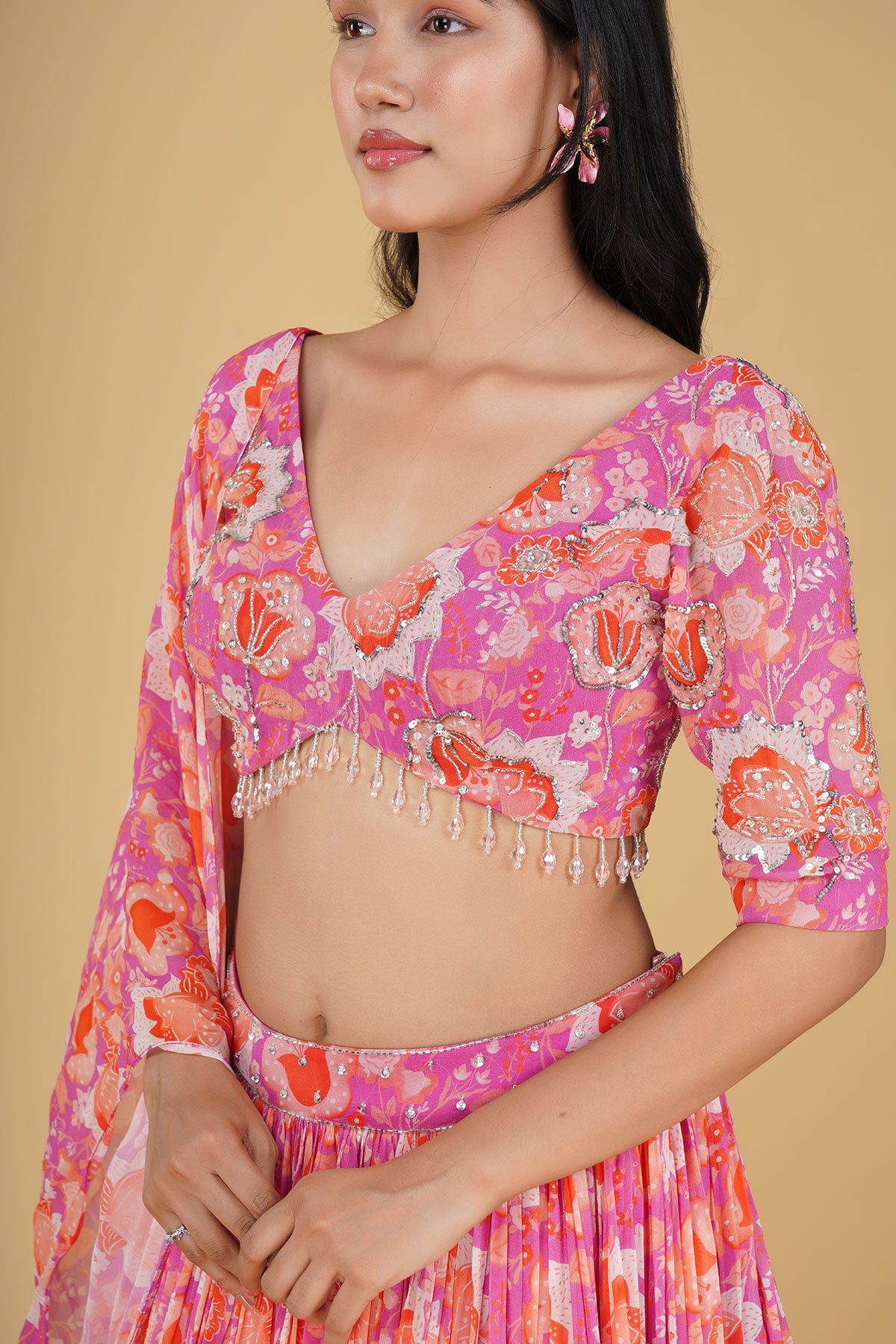 PINK JAAL HIGHLIGHTED AND PRINTED LEHENGA SET