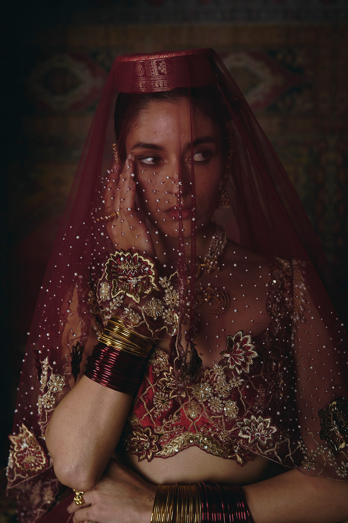 Maroon 3D Flower Lehenga Set