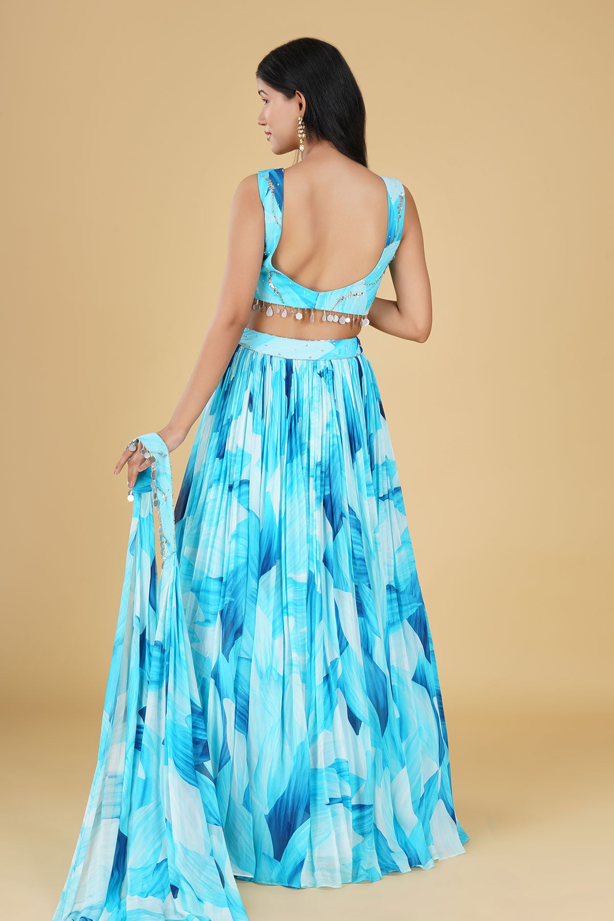 BLUE JAAL HIGHLIGHTED AND PRINTED LEHENGA SET