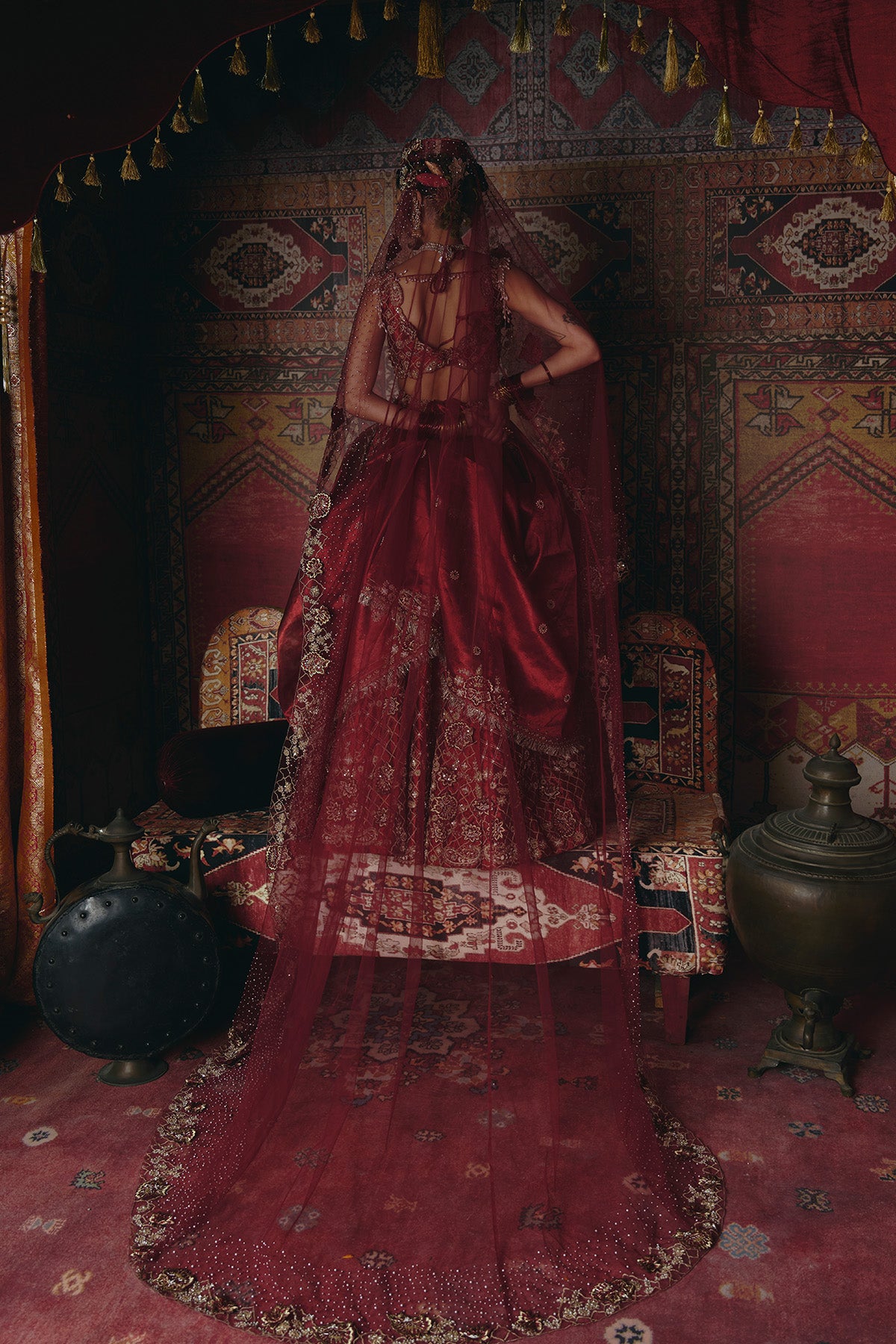 Maroon 3D Flower Lehenga Set