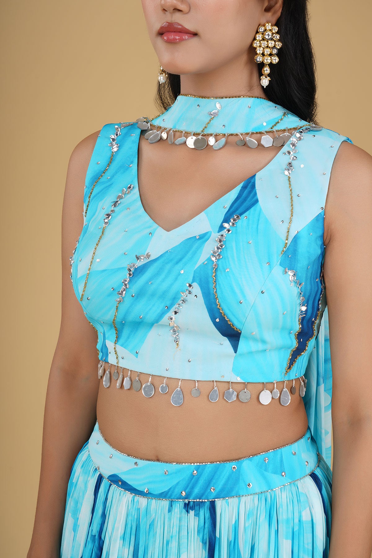 BLUE JAAL HIGHLIGHTED AND PRINTED LEHENGA SET
