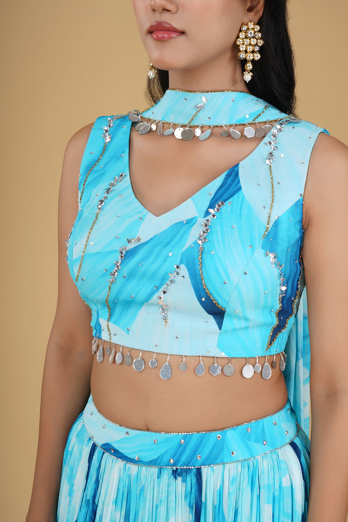 BLUE JAAL HIGHLIGHTED AND PRINTED LEHENGA SET