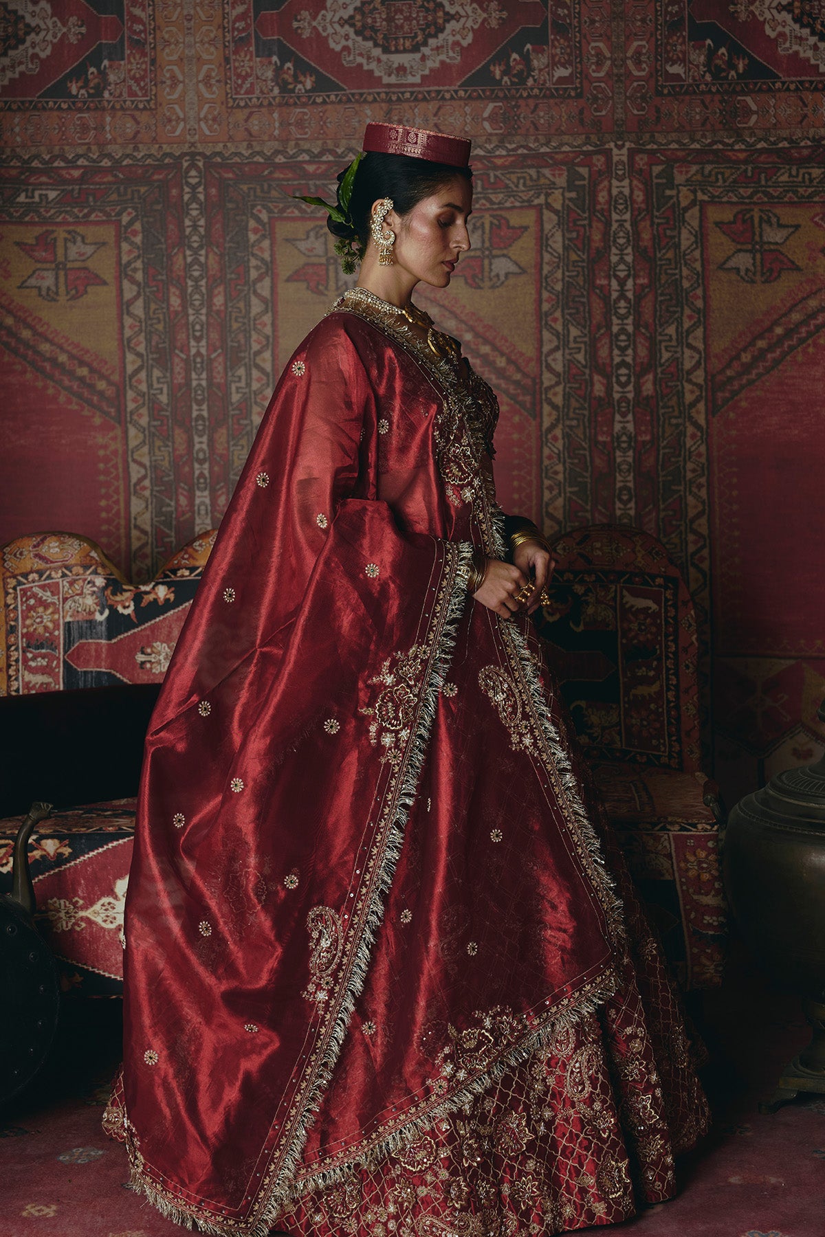 Maroon 3D Flower Lehenga Set