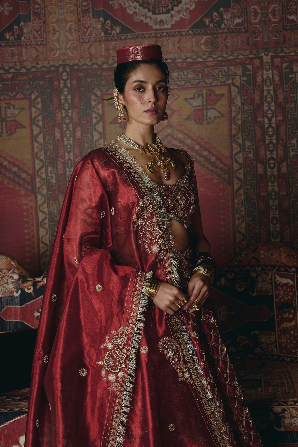 Maroon 3D Flower Lehenga Set