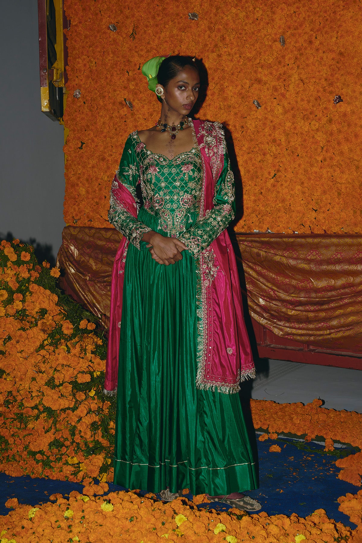 Green Soft Silk Anarkali Set