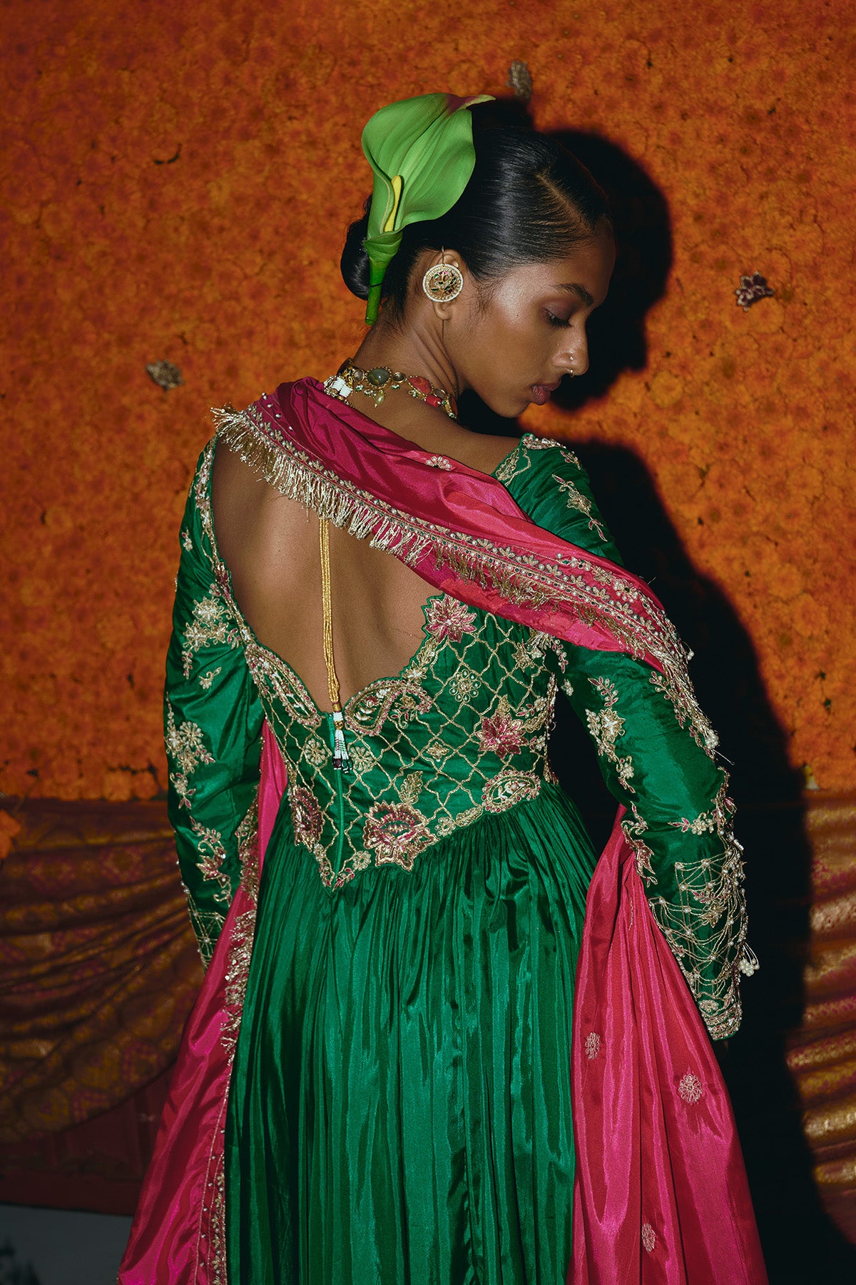 Green Soft Silk Anarkali Set