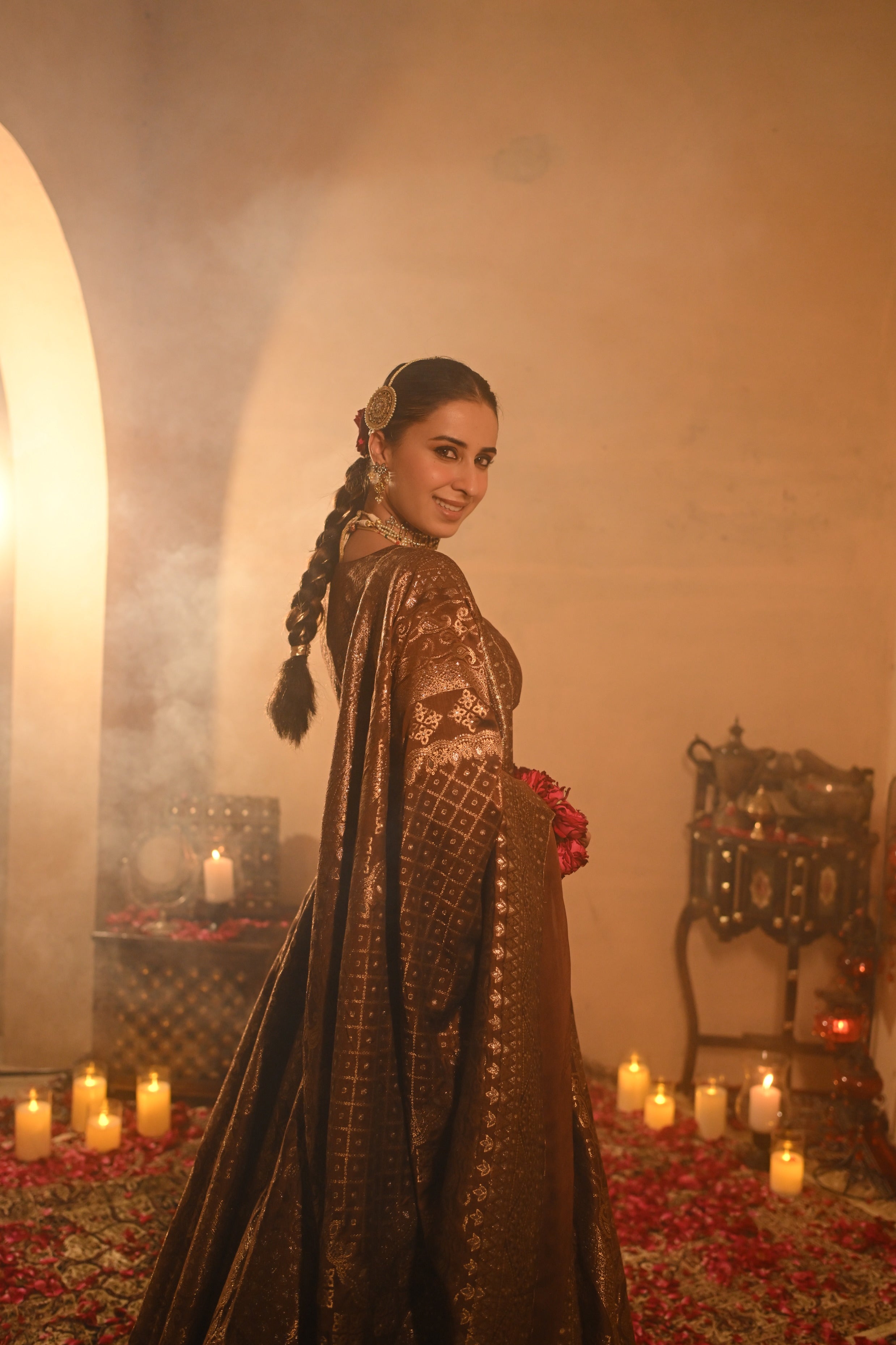 Sania Chadha in Sheesh Mahal Brown Lehenga