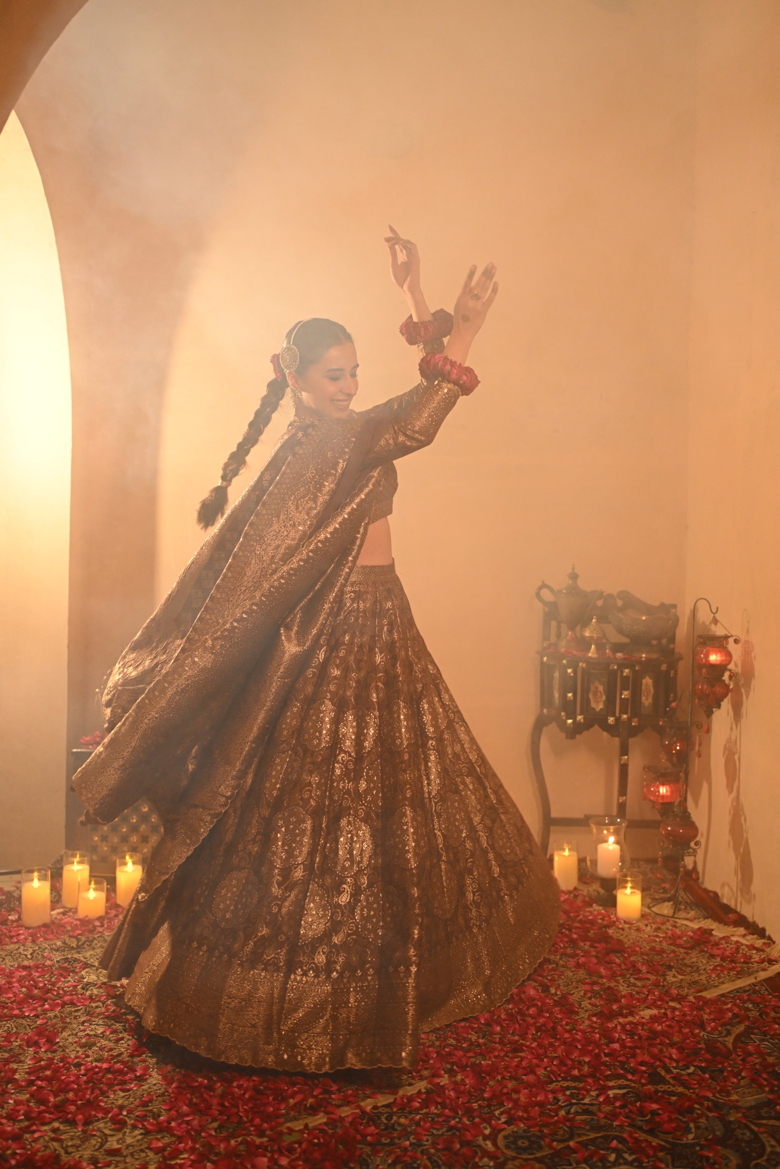 Sania Chadha in Sheesh Mahal Brown Lehenga