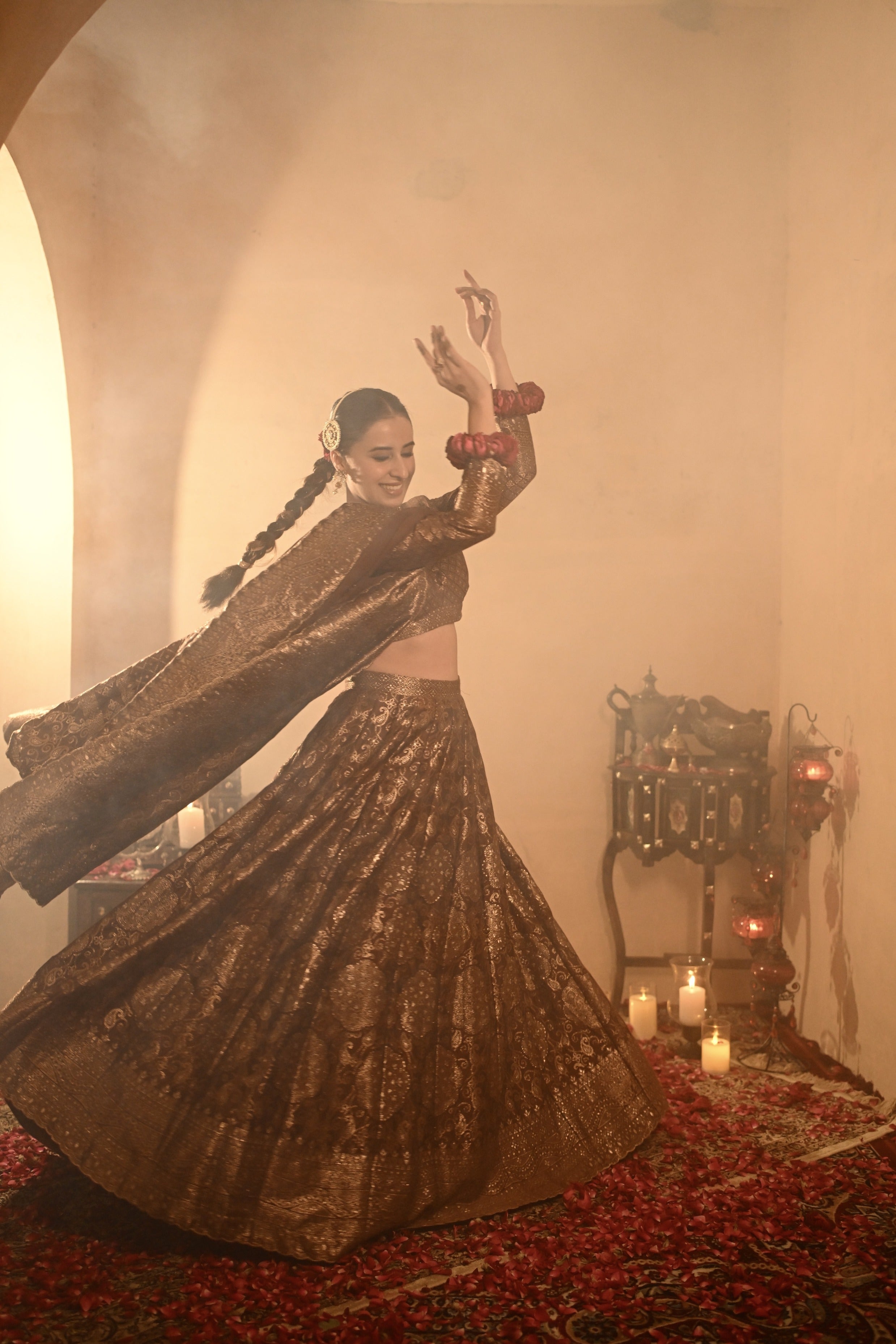 Sania Chadha in Sheesh Mahal Brown Lehenga