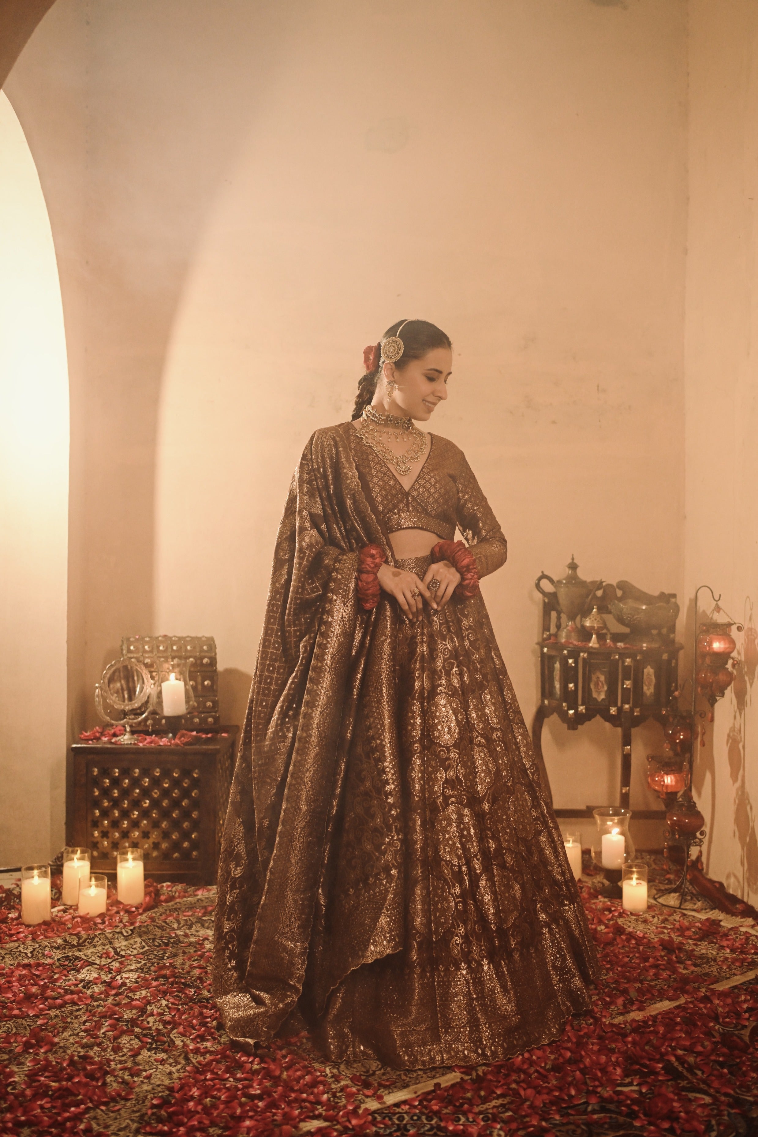 Sania Chadha in Sheesh Mahal Brown Lehenga