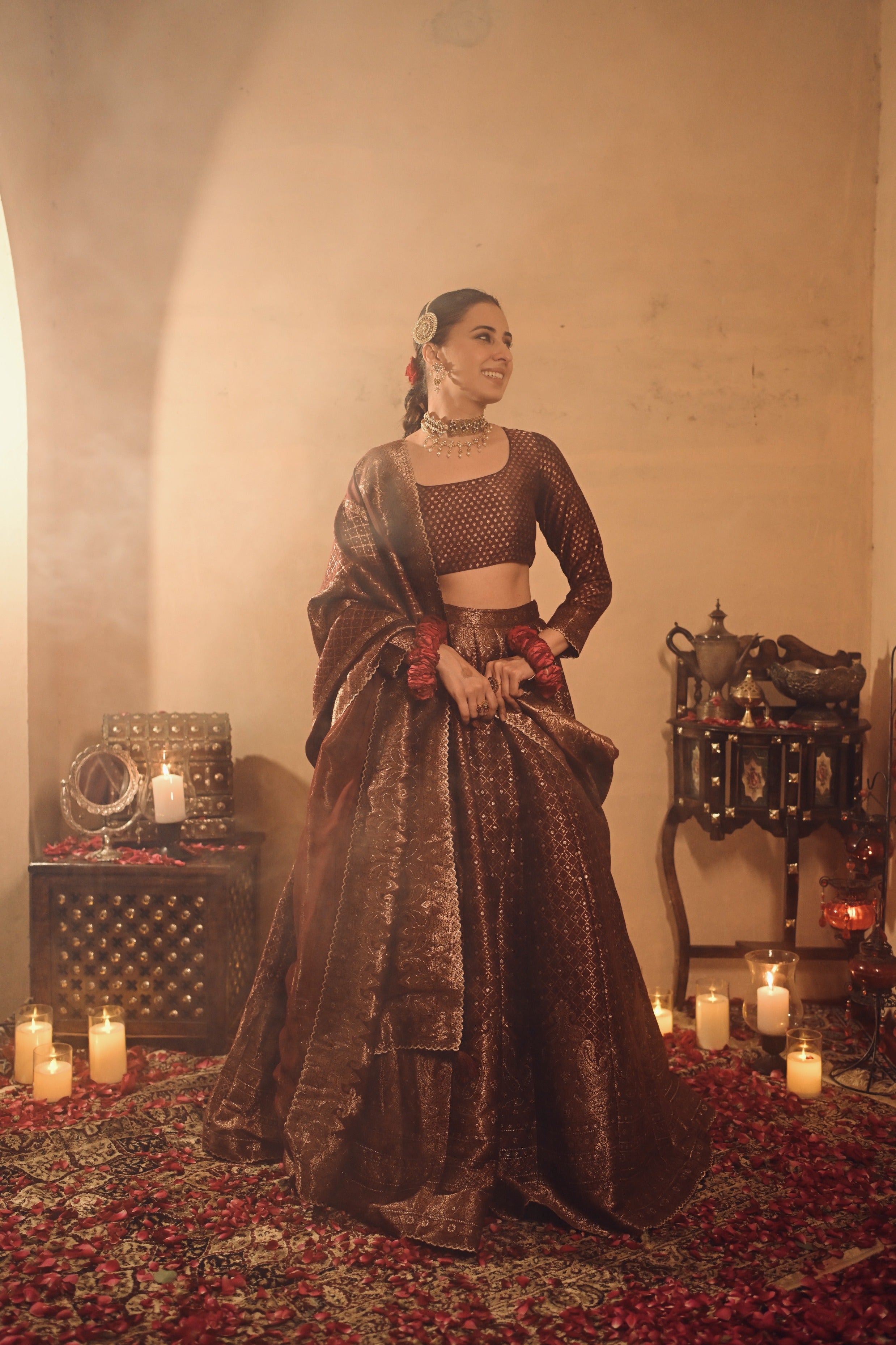 Sania Chadha in Falaknuma Deep Burgundy Lehenga