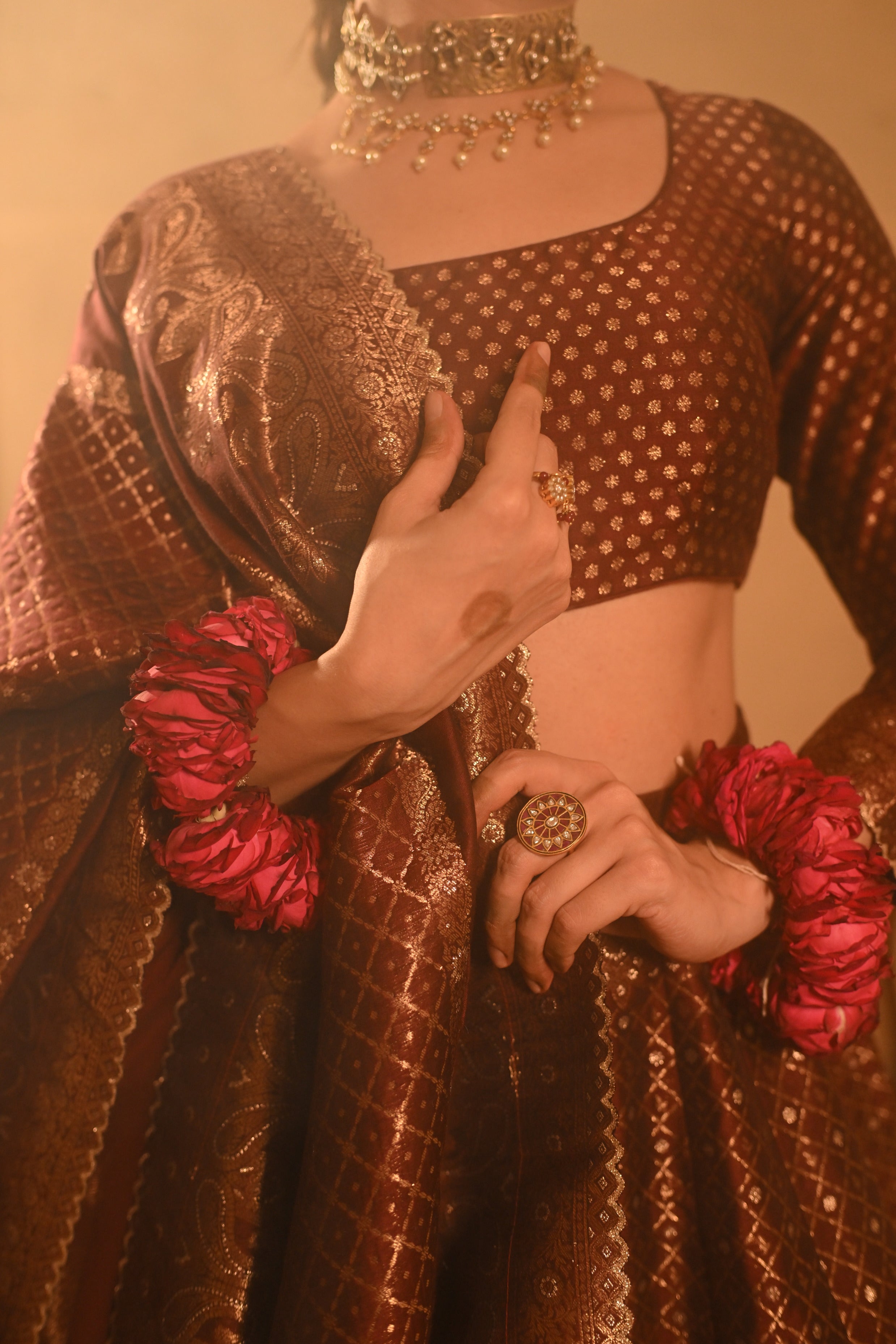 Sania Chadha in Falaknuma Deep Burgundy Lehenga