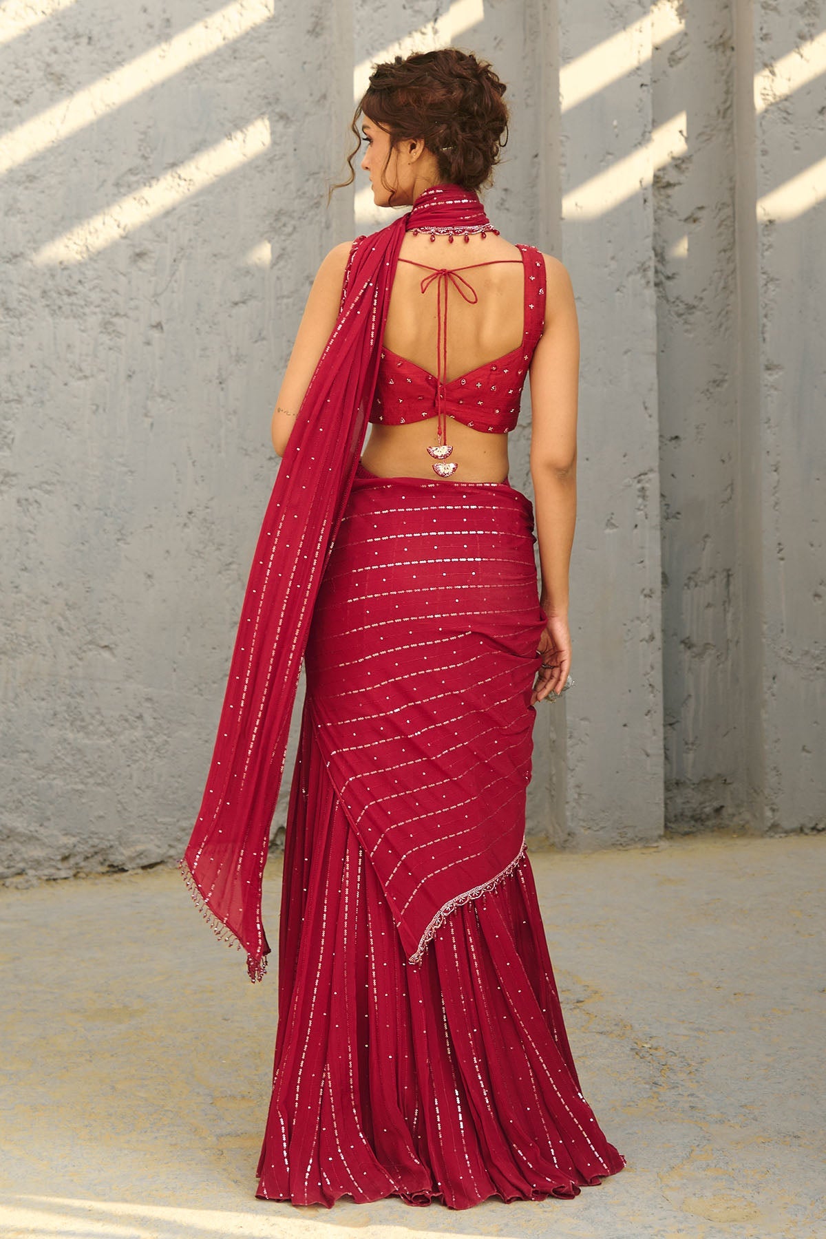Halley Red Pre Draped Saree