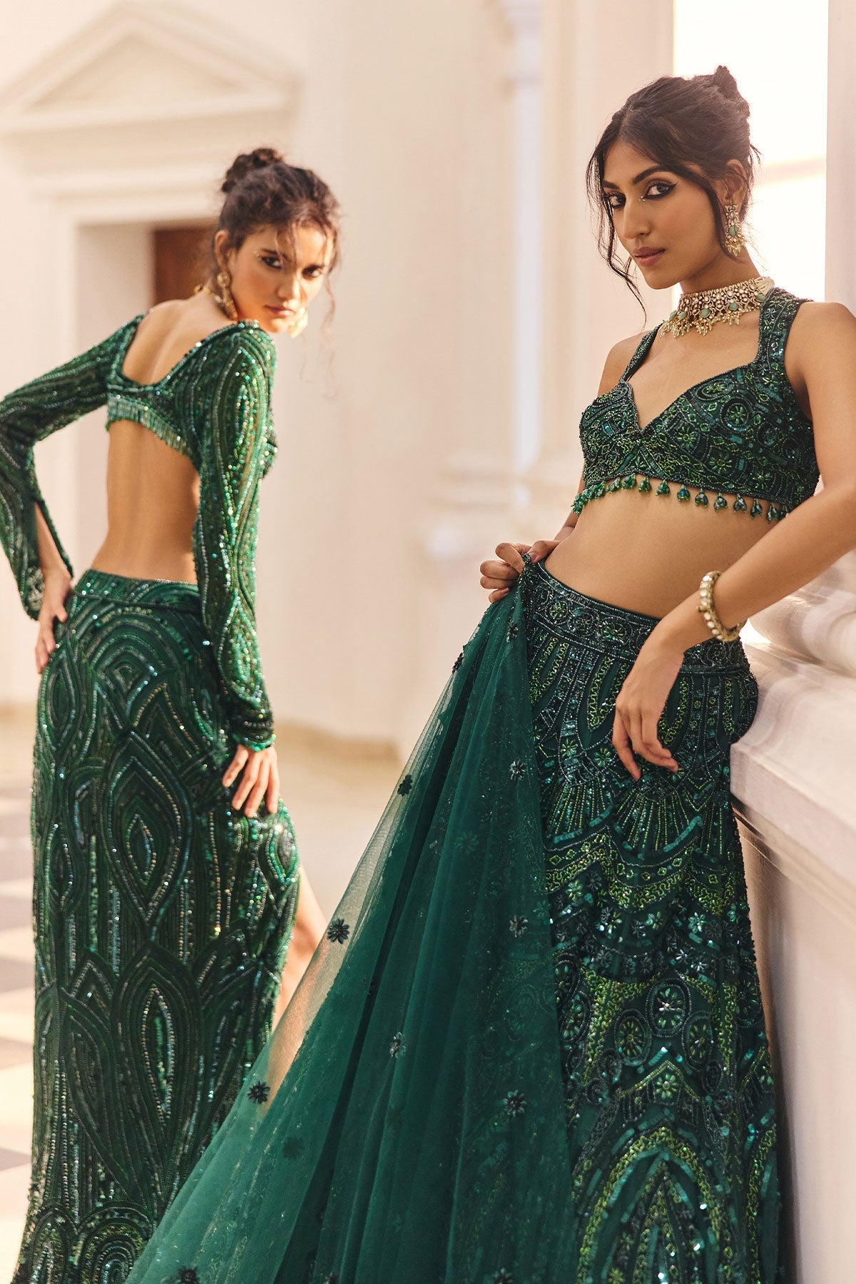 Emerald Green Embellished Lehenga Set - Ready To Ship