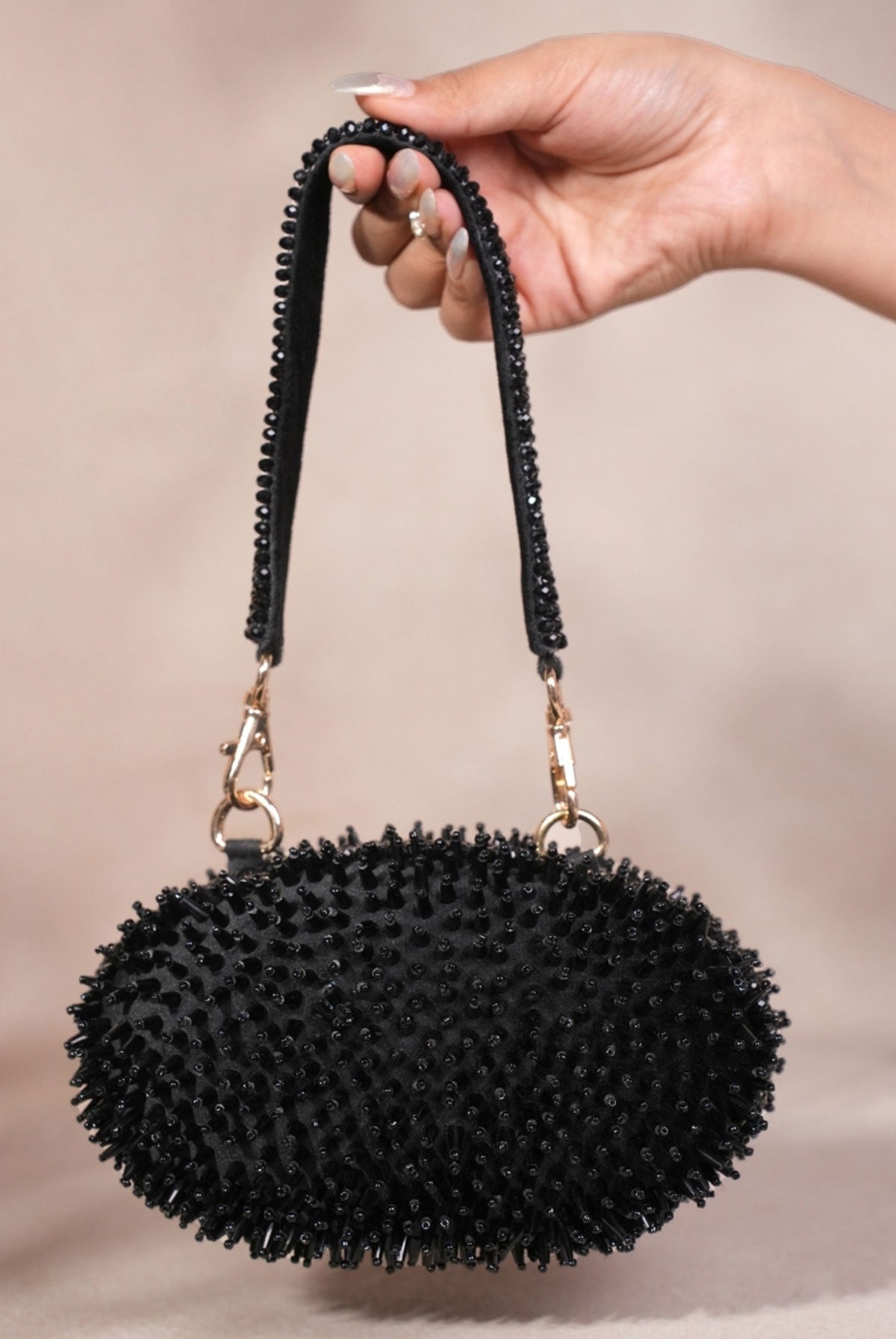 Celeste Black Suede Embellished Clutch