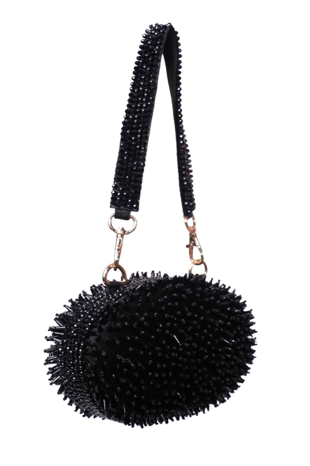 Celeste Black Suede Embellished Clutch