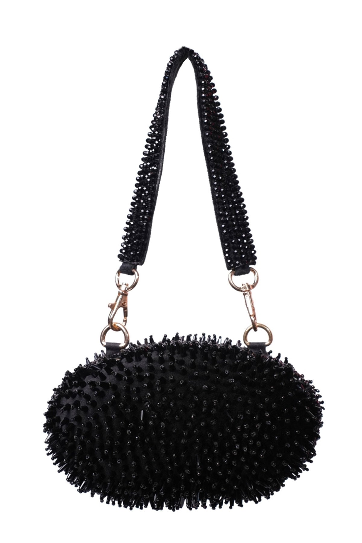 Celeste Black Suede Embellished Clutch