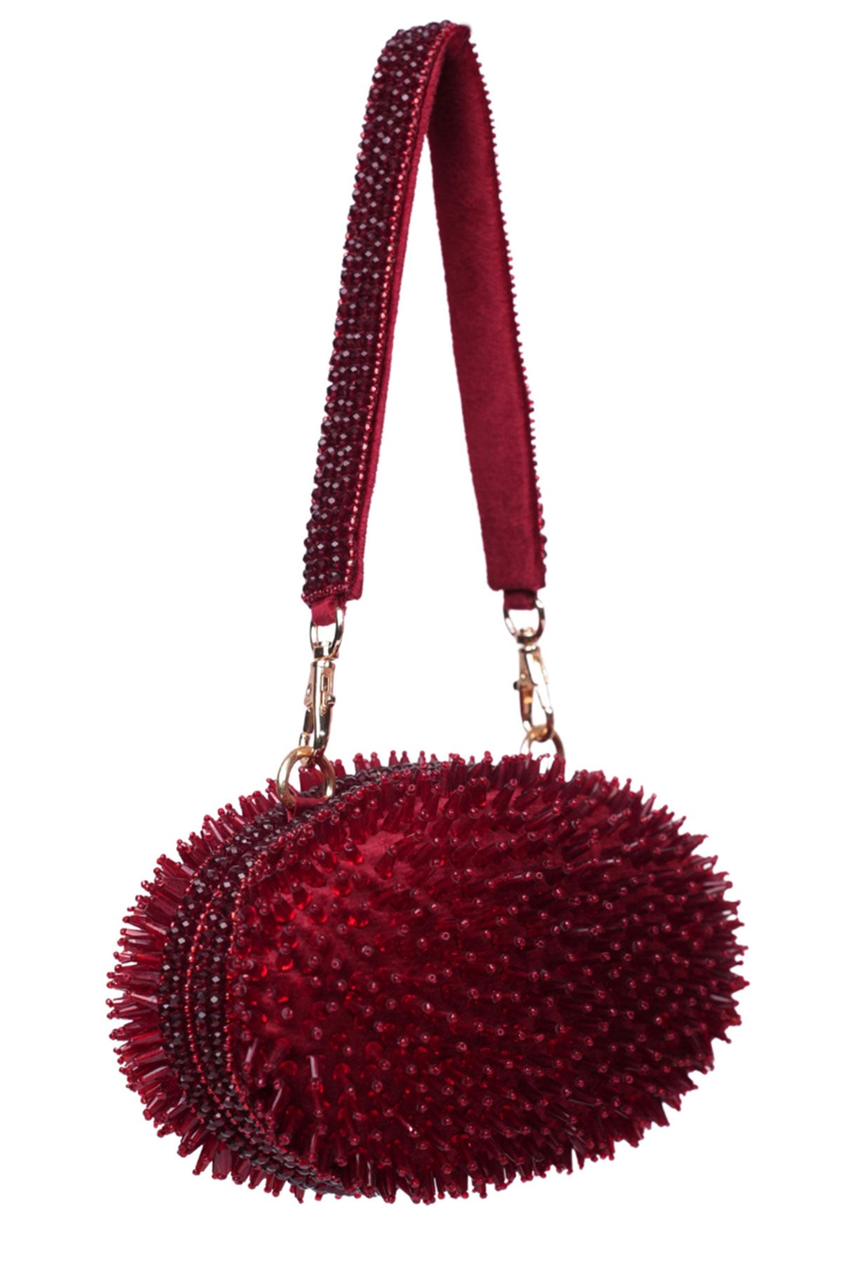 Celeste Maroon Suede Embellished Clutch
