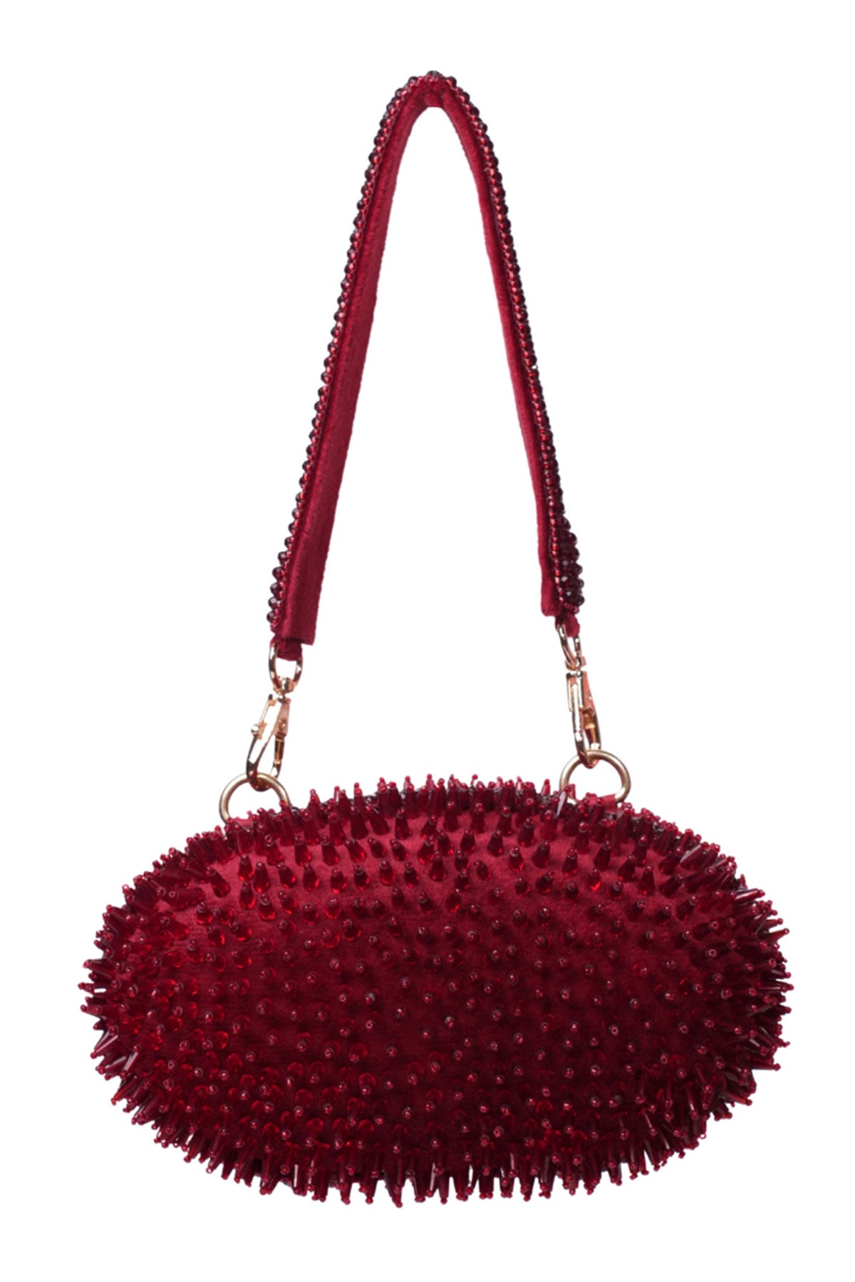 Celeste Maroon Suede Embellished Clutch