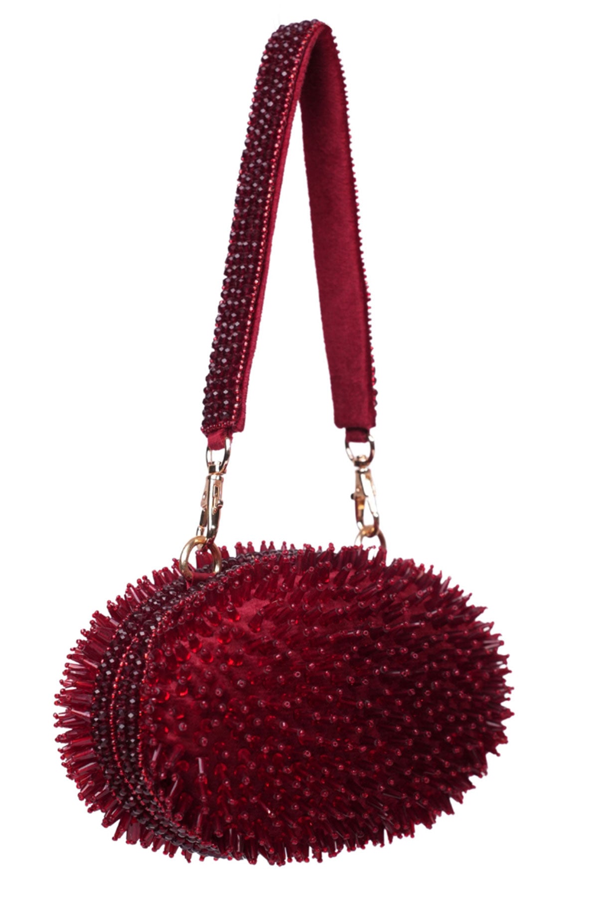 Celeste Maroon Suede Embellished Clutch