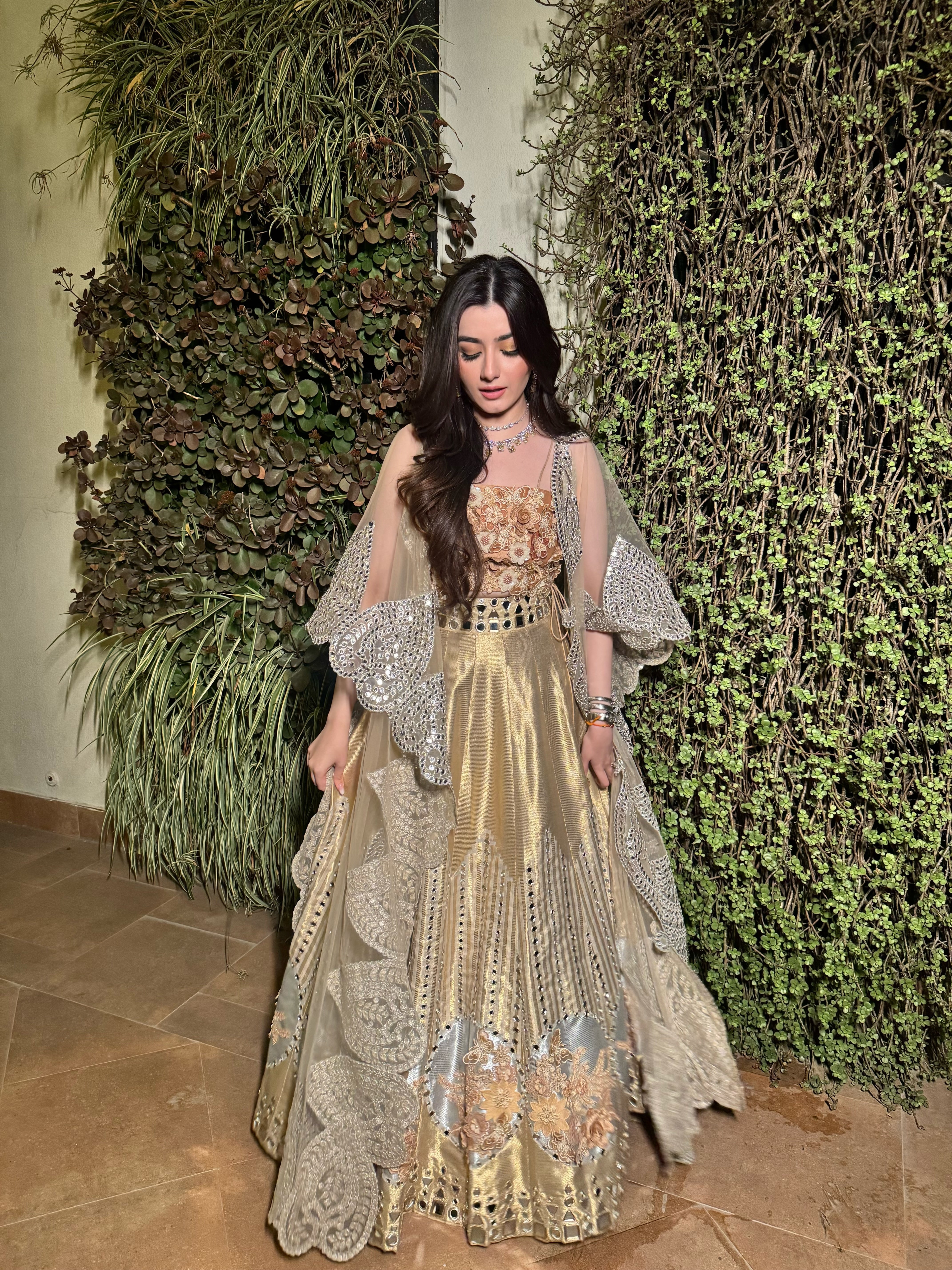 Mahima in our Banarasi Brocade Lehenga set with Net Cape