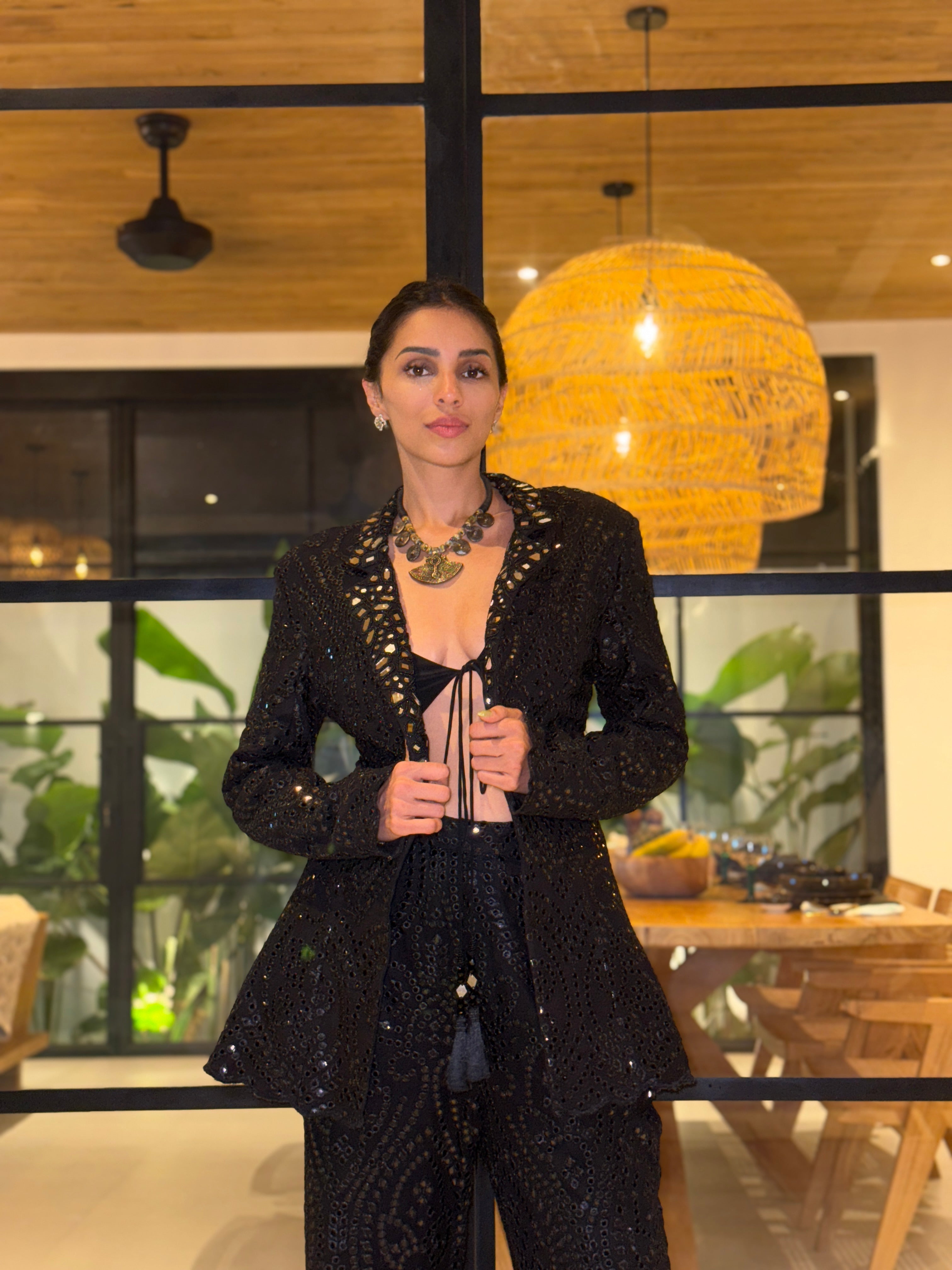 Payal Shah in our Black Floral Mirrorwork Blazer Set