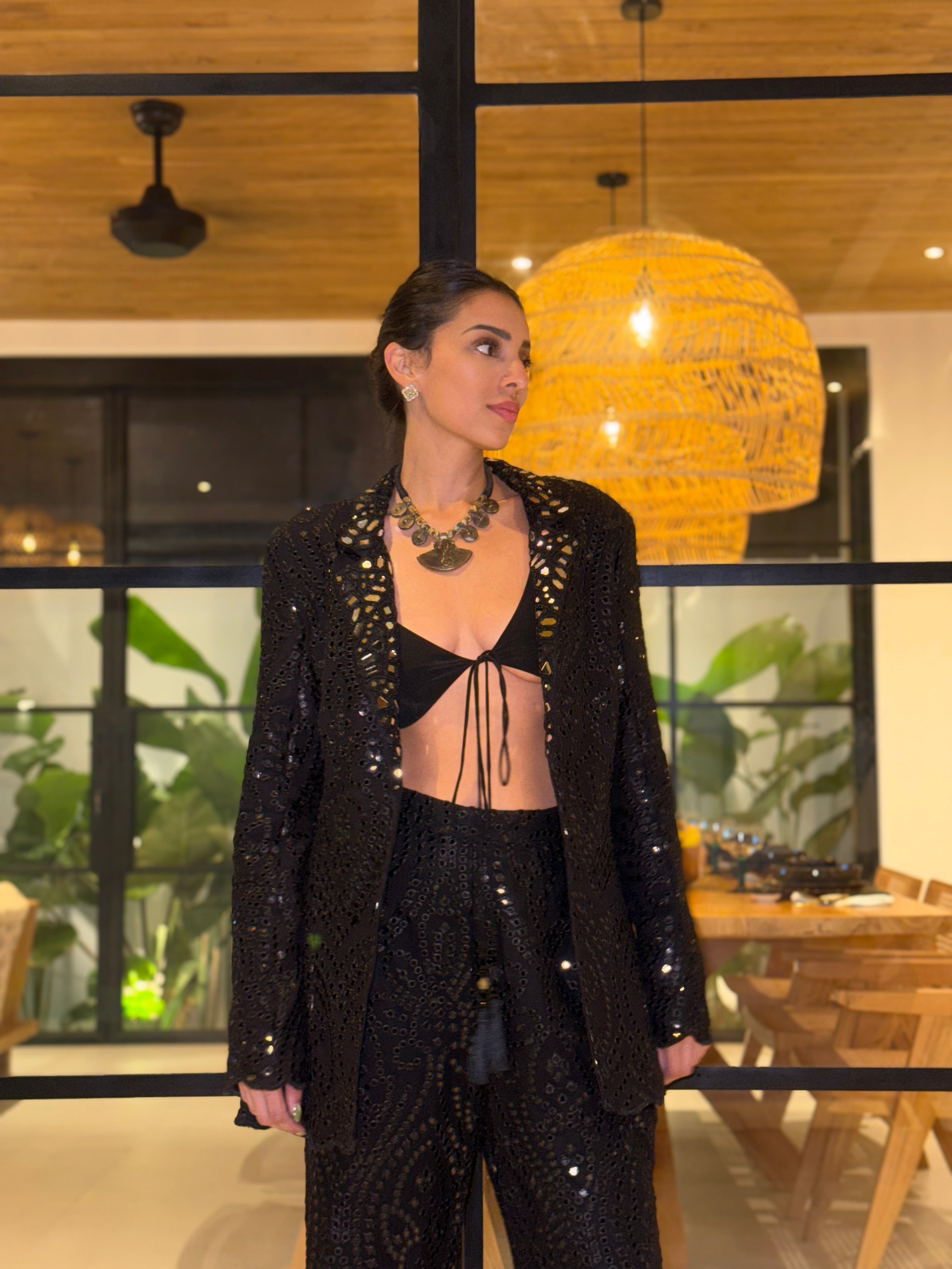 Payal Shah in our Black Floral Mirrorwork Blazer Set