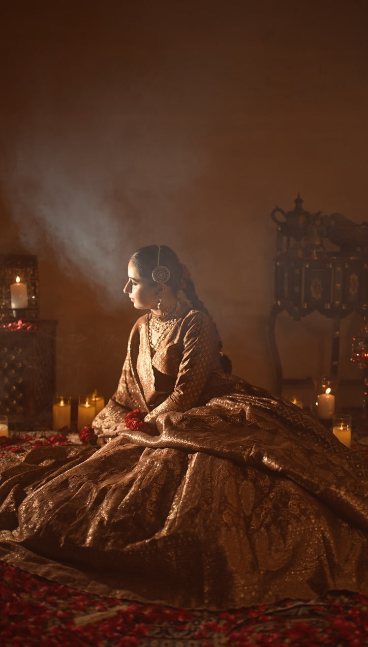 Sania Chadha in Sheesh Mahal Brown Lehenga