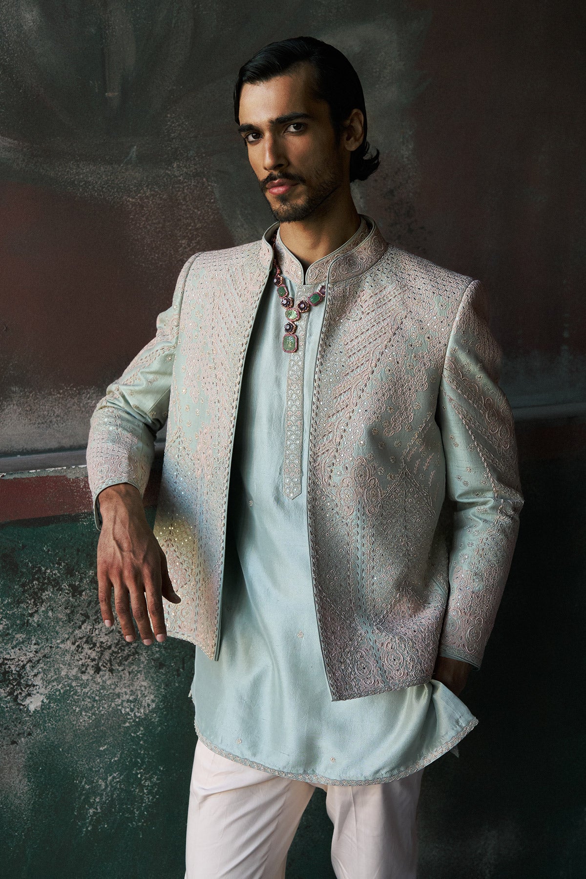 Nehrav Short Open Jacket, Kurta & Pant Set