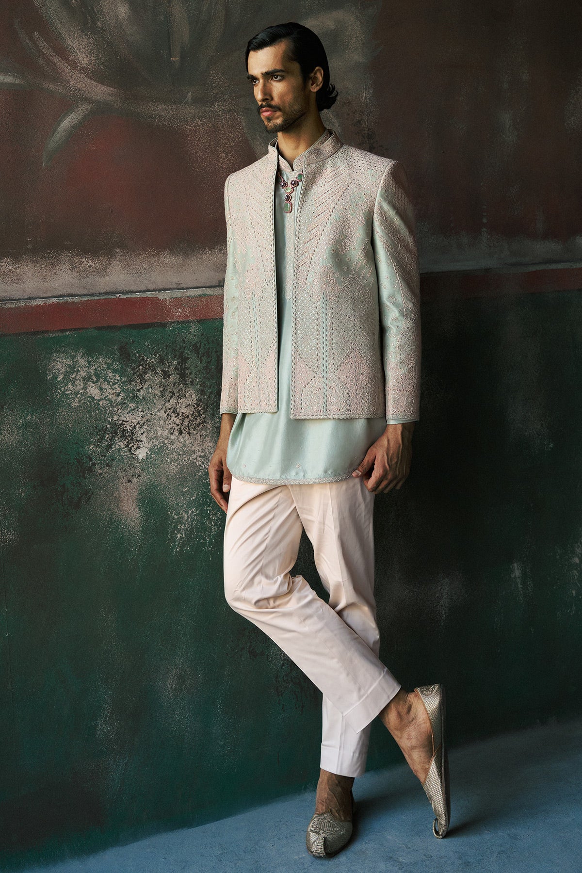 Nehrav Short Open Jacket, Kurta & Pant Set
