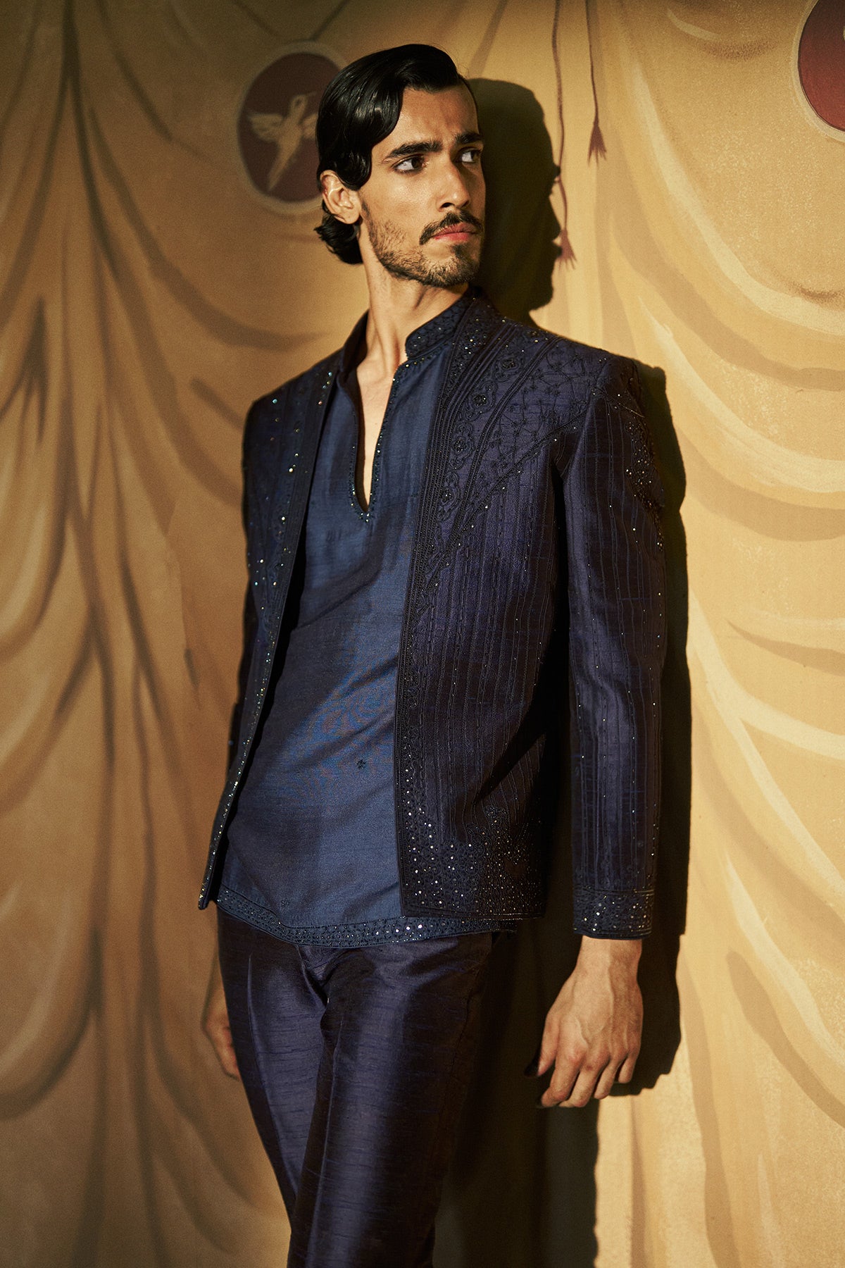 Siyahi Short Open Jacket, Shirt and Pant Set