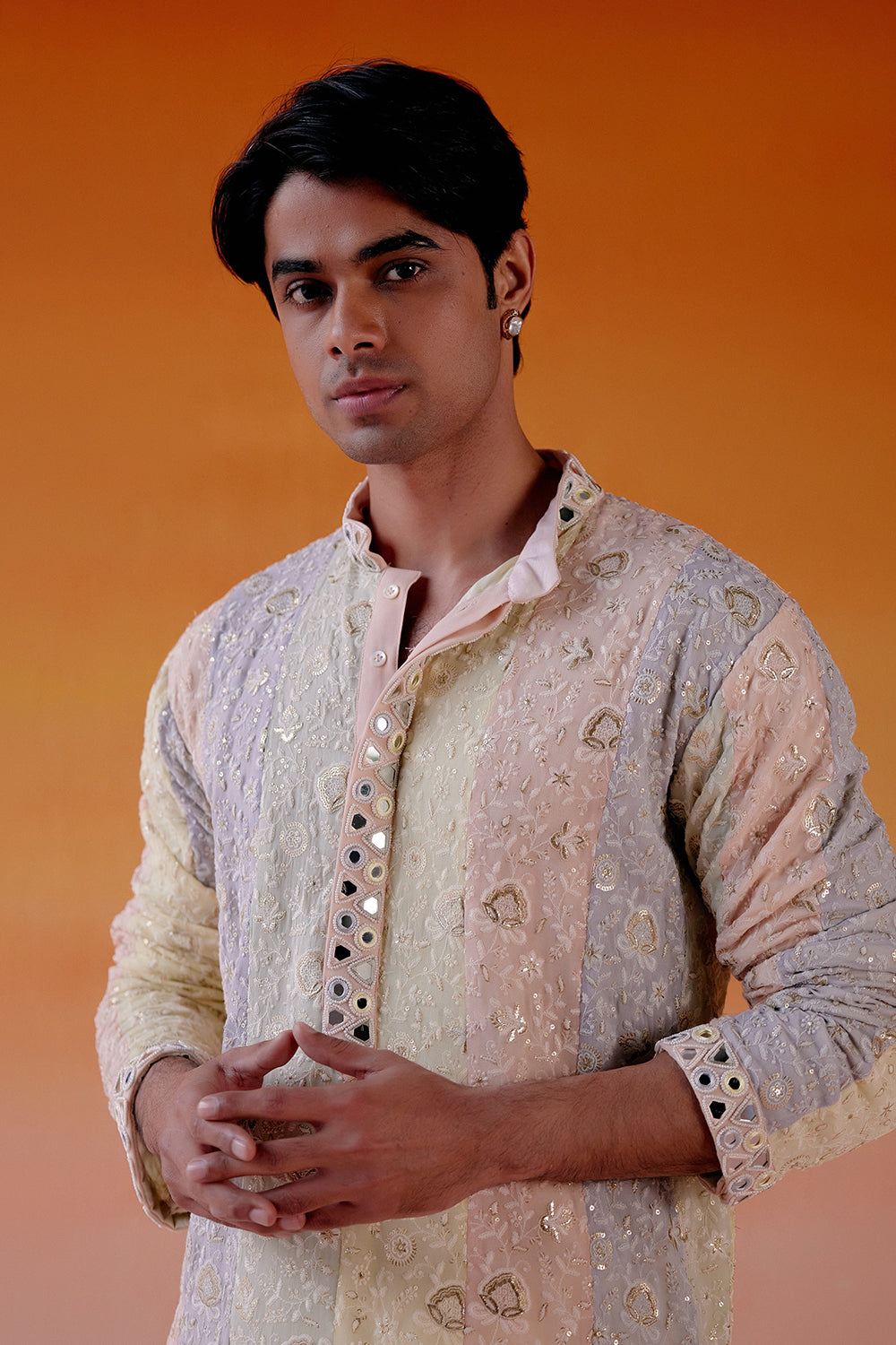 MULTICOLOR PANELED CHIKANKARI KURTA WITH STRAIGHT PANTS