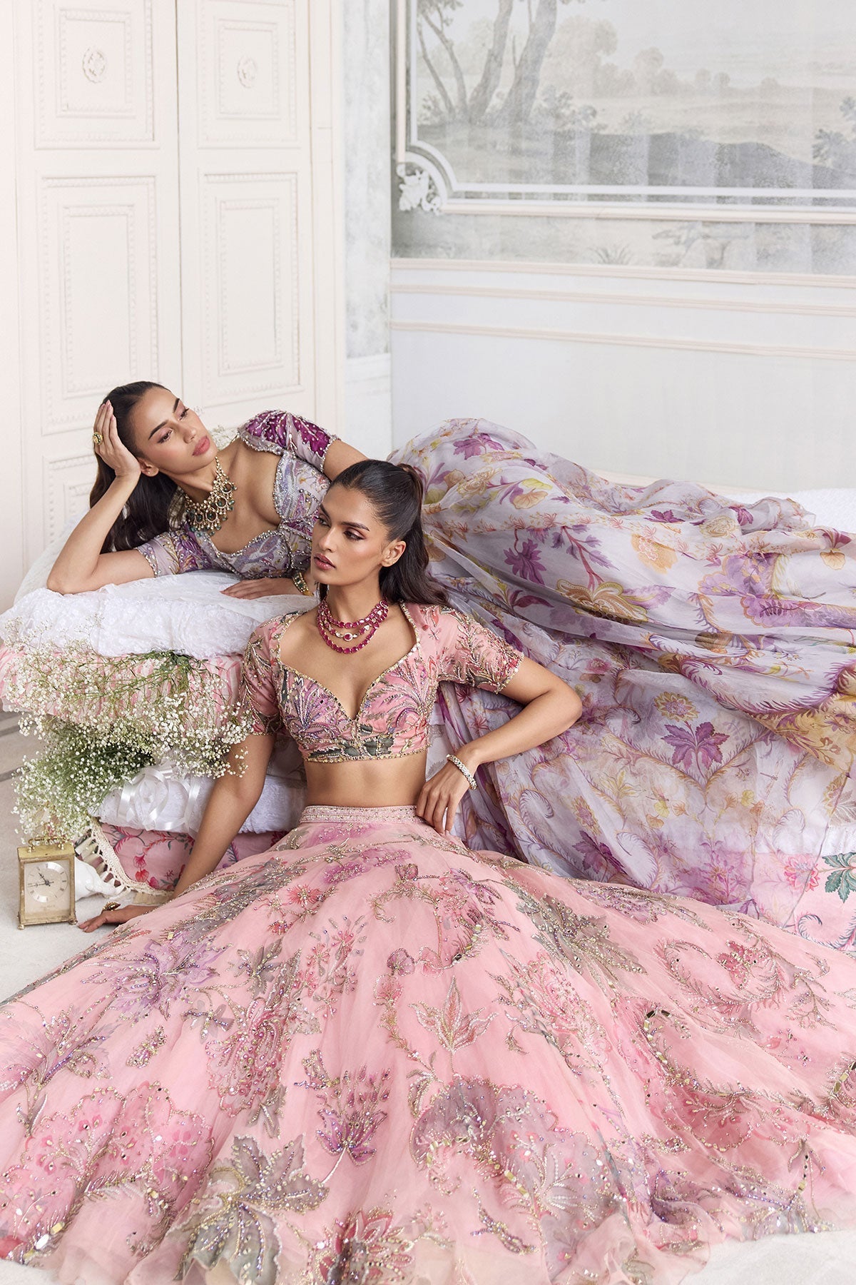 Rust Print and Highlighted Draped Saree Set